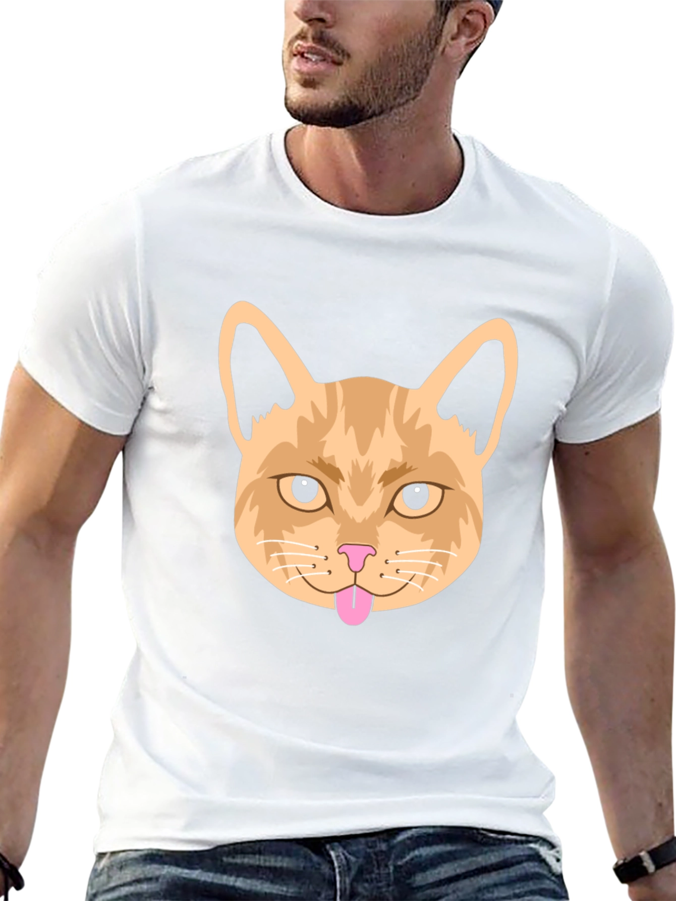 Funny Cat Face Graphic Tee - Black