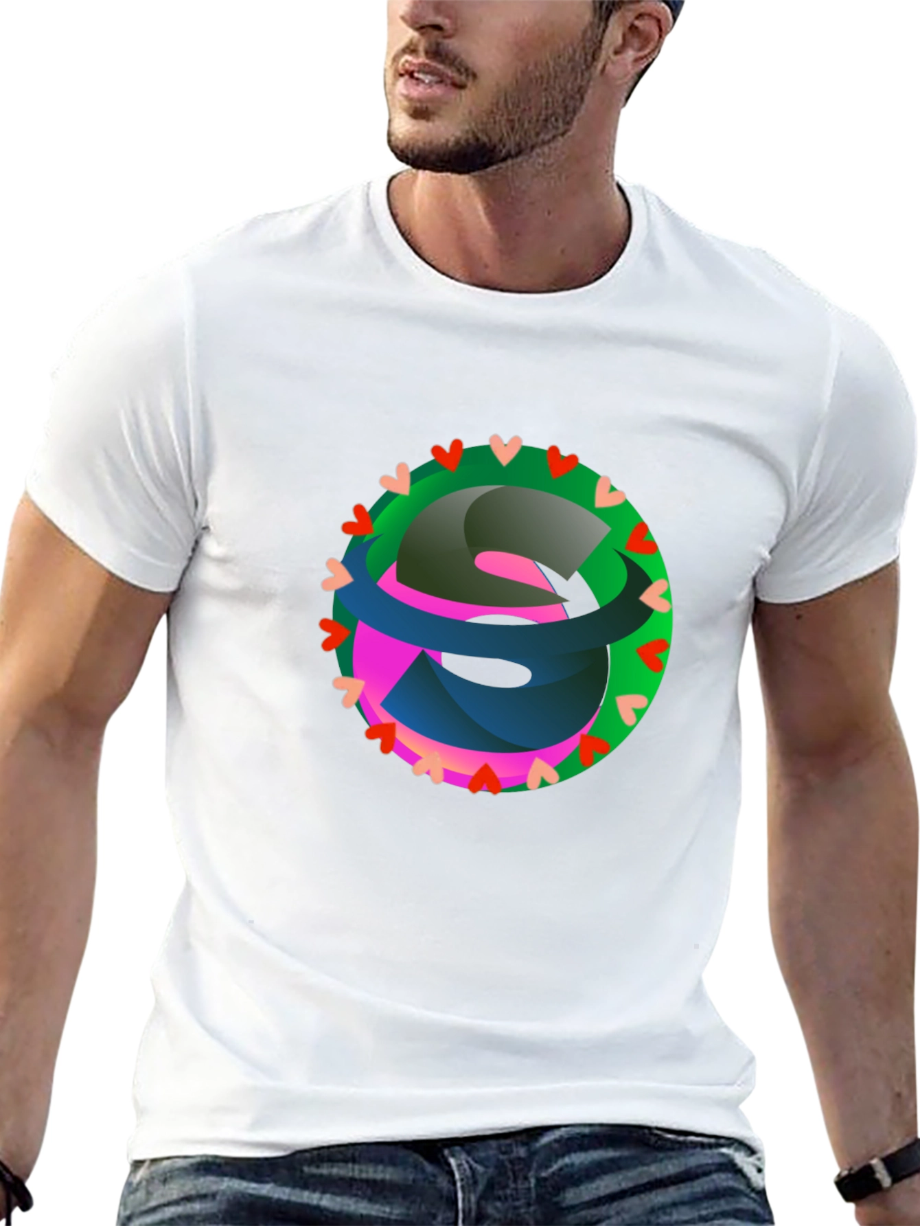 Abstract Heart Circle Graphic Black T-Shirt
