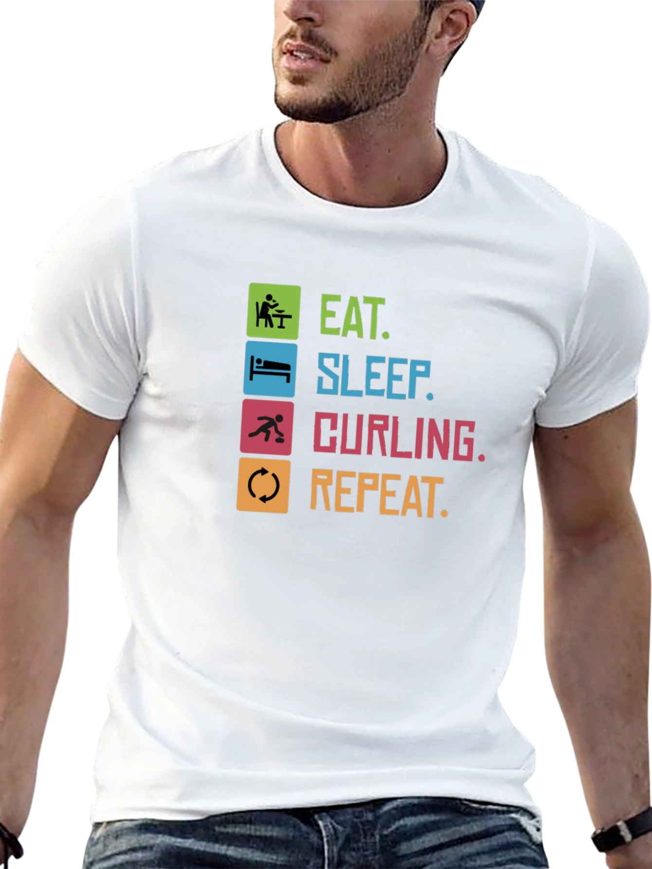 Eat Sleep Curling Repeat T-Shirt Funny Sports Tee