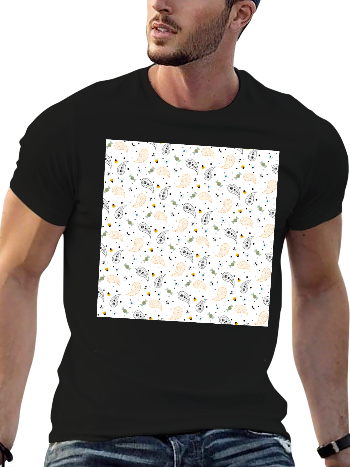 Paisley Pattern Graphic Black T-Shirt