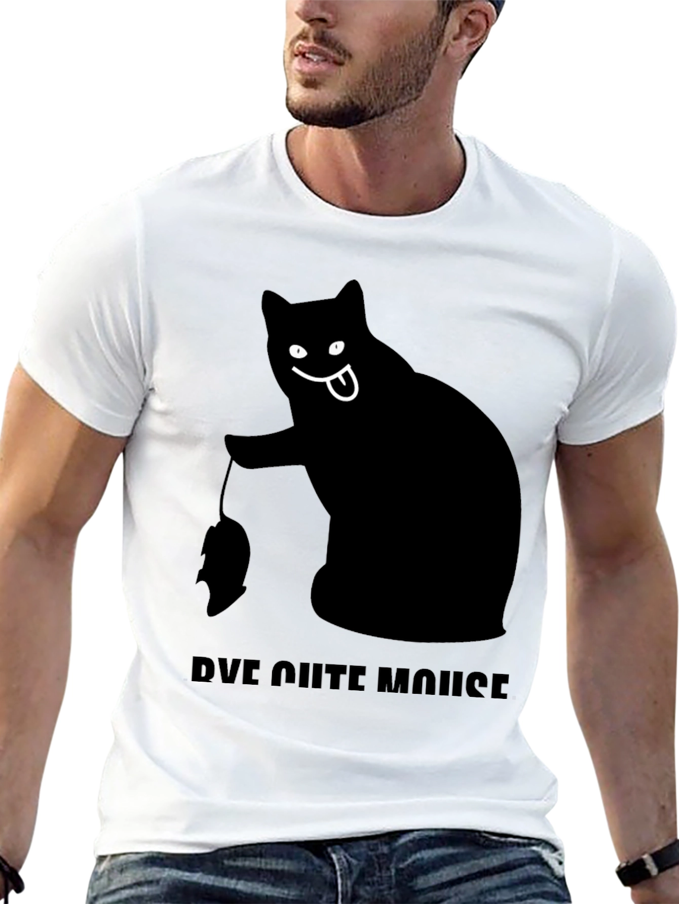 Black Cat Bye Cute Mouse T-Shirt