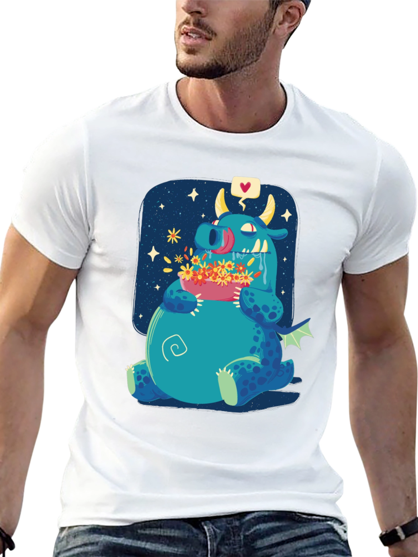 Cute Dragon Eating Flowers Graphic Tee