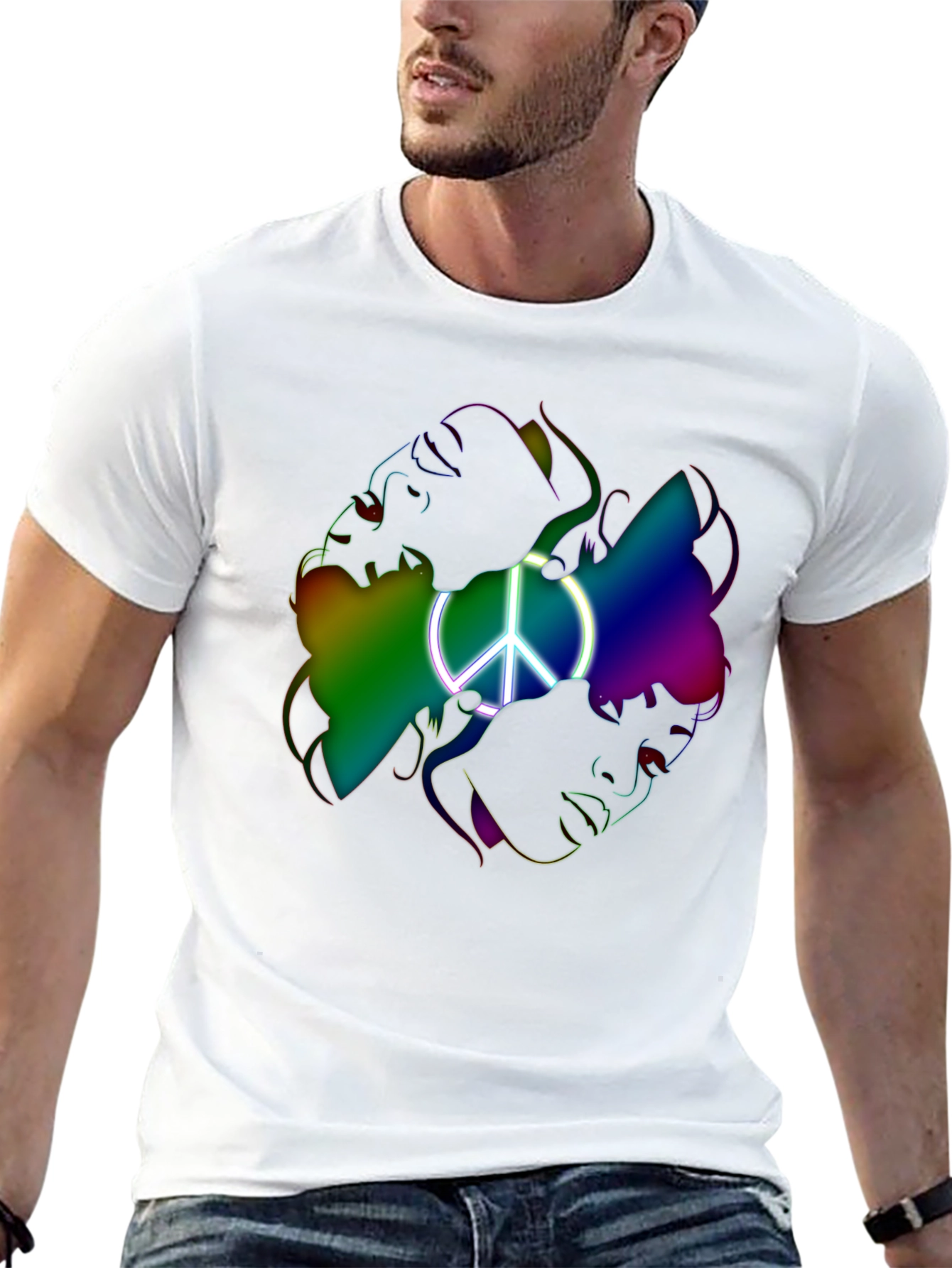 Peace Sign Rainbow Faces Graphic T-Shirt