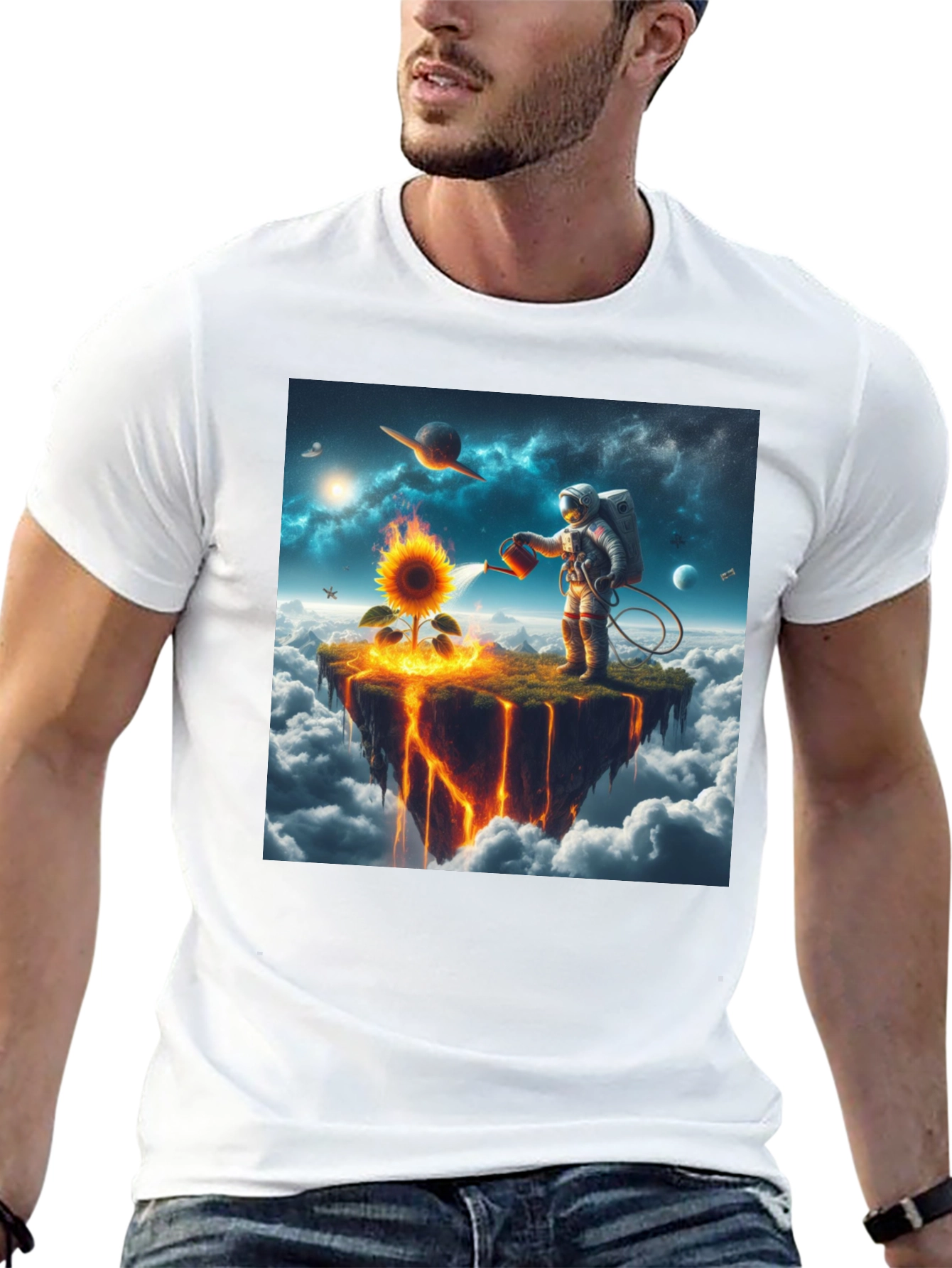 Astronaut Watering Sunflower Graphic Tee
