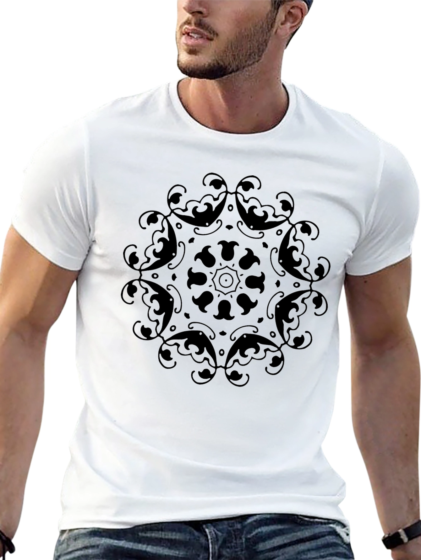 Black Mandala Print T-Shirt - Stylish Unisex Tee