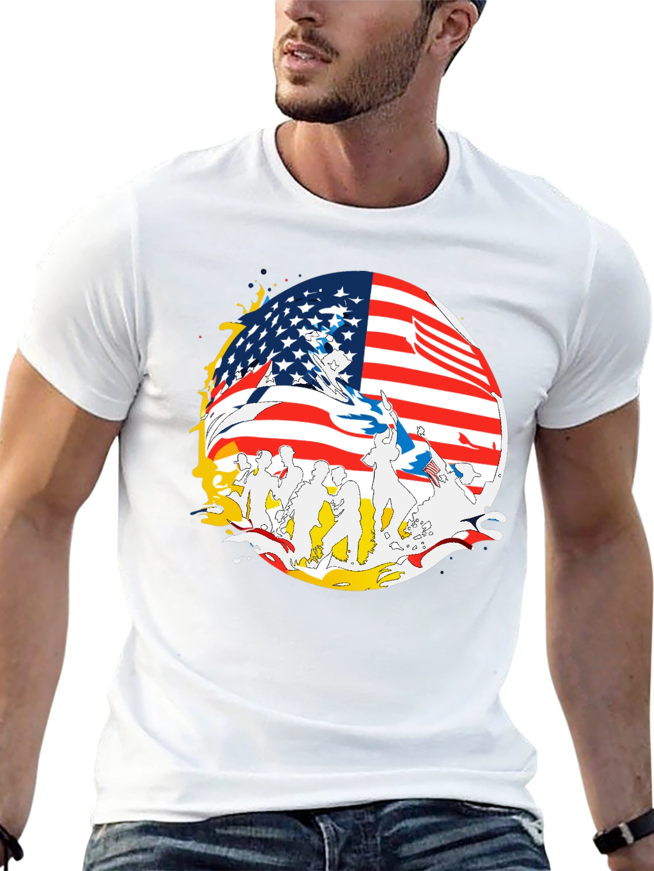 American Flag Graphic Print Mens T-Shirt