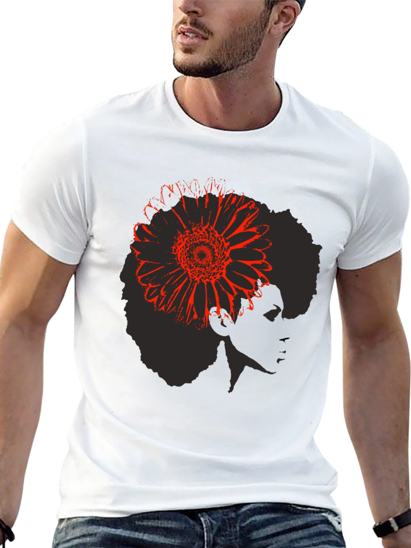 Afro Flower Power T-Shirt - Black