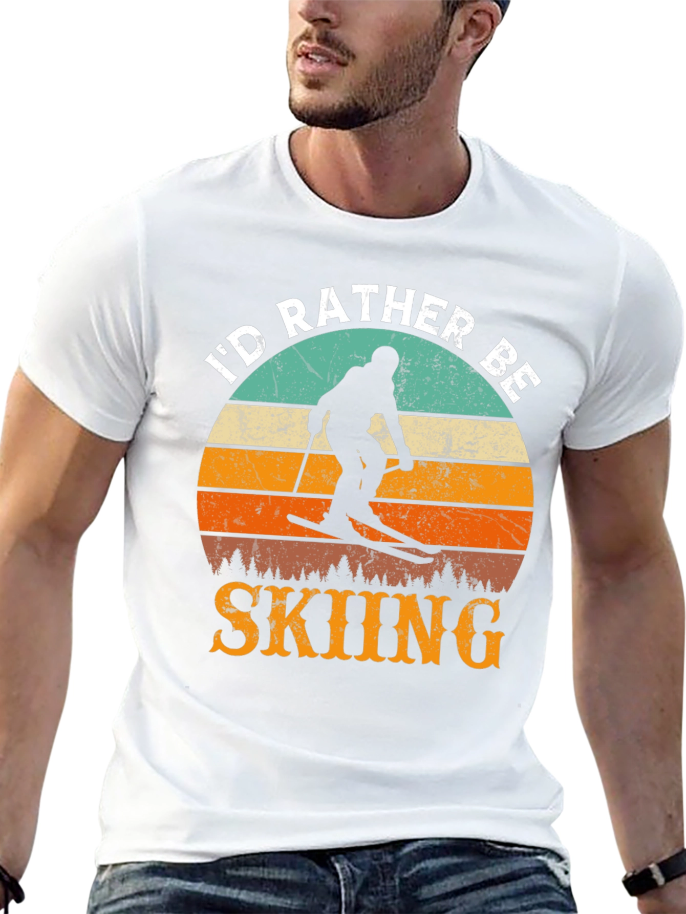 Id Rather Be Skiing Retro Sunset T-Shirt