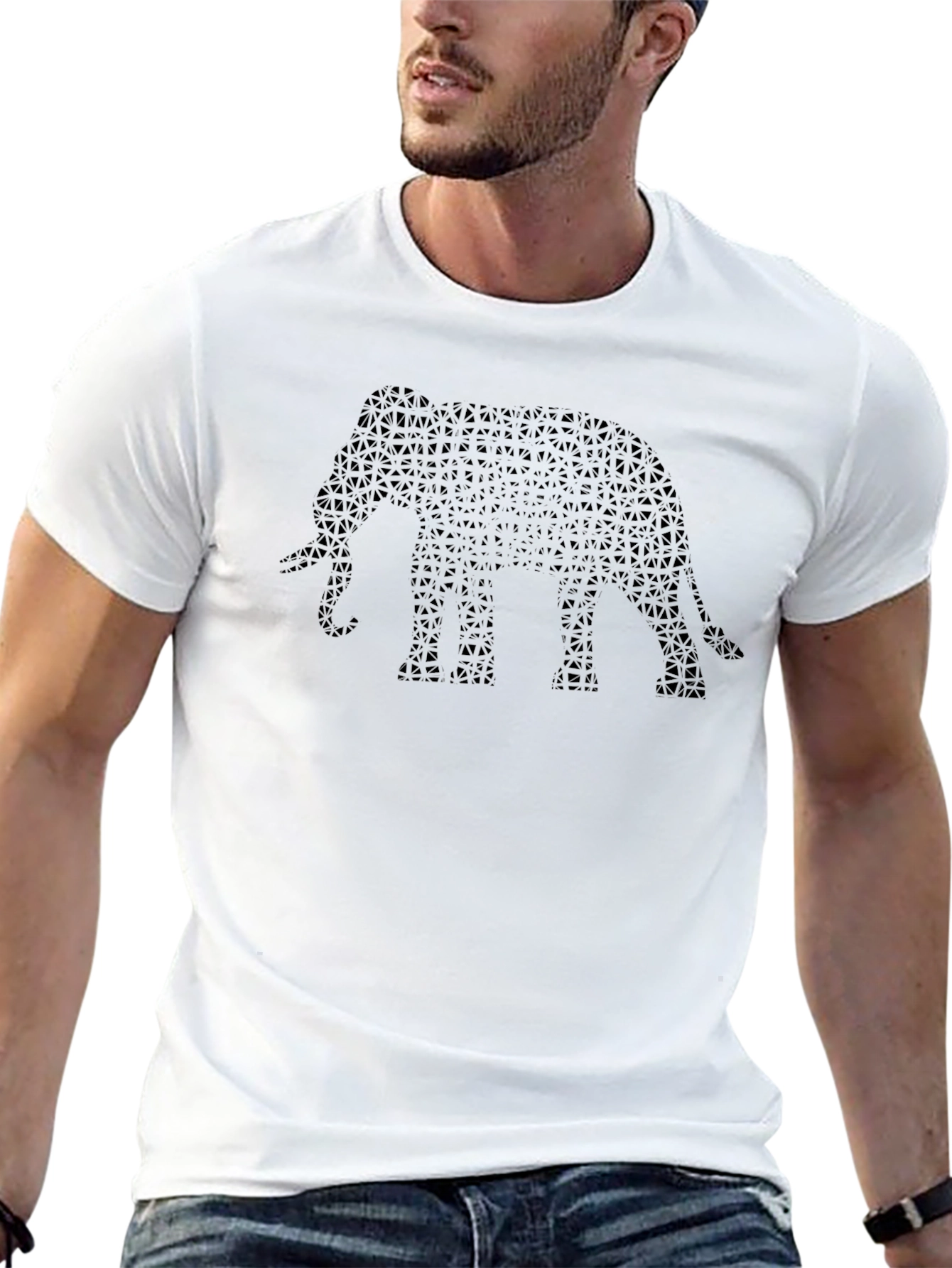 Geometric Elephant Graphic Tee - Black