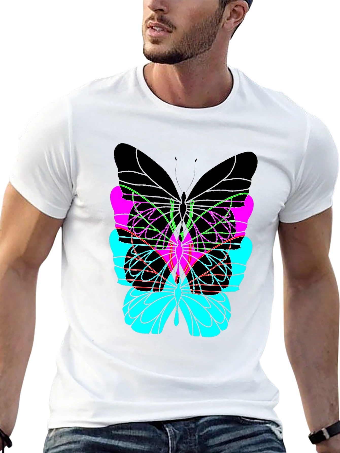Abstract Butterfly Graphic Black T-Shirt