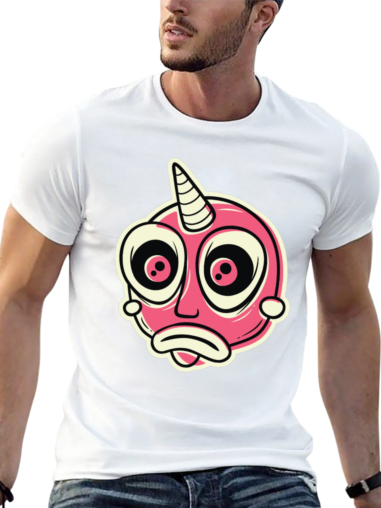 Cartoon Unicorn Creature Graphic Black T-Shirt
