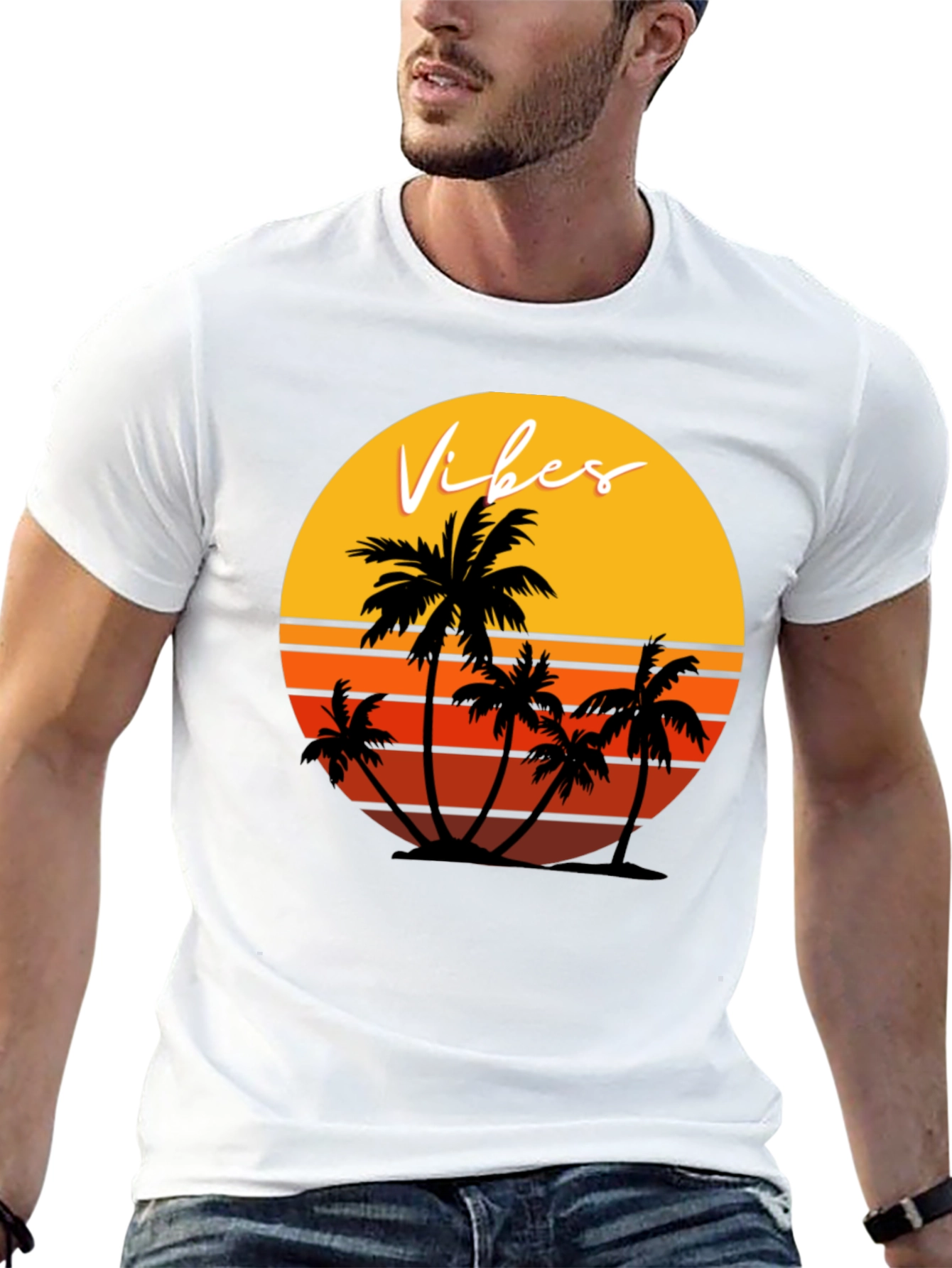 Retro Vibes Palm Tree Graphic T-Shirt