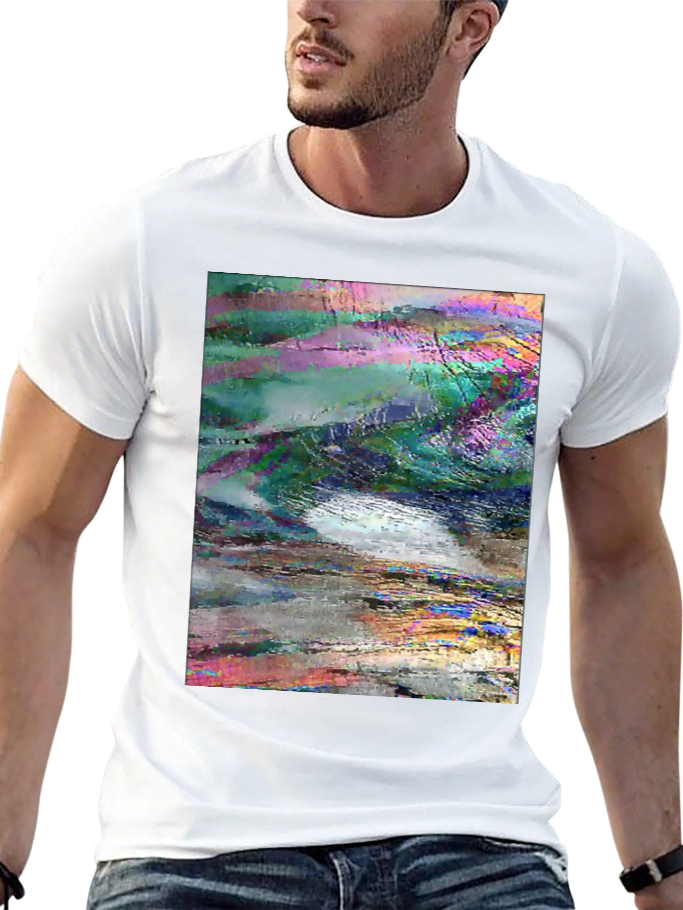 Abstract Glitch Art Graphic Tee - Black