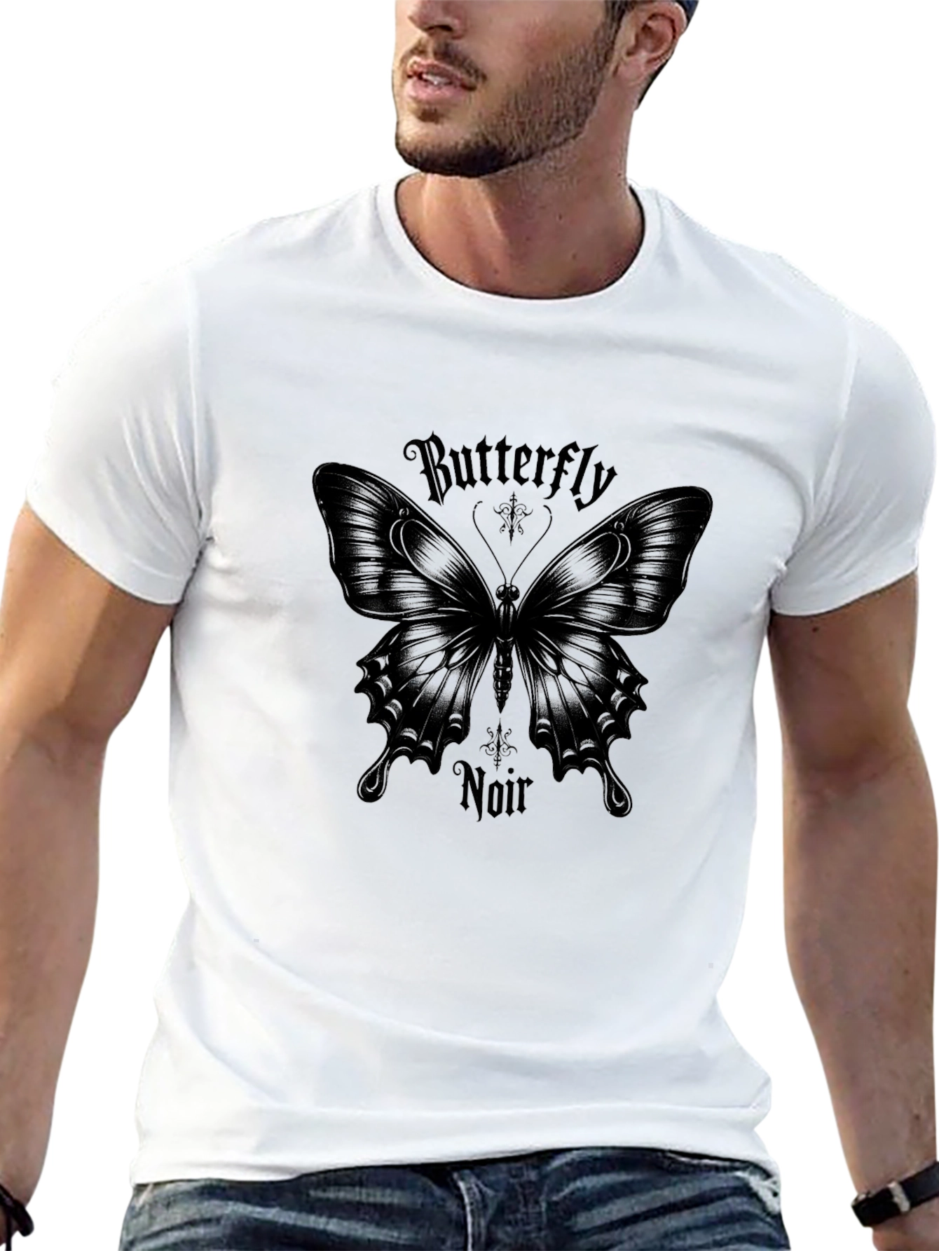 Butterfly Noir Graphic Tee - Stylish Black Cotton Shirt