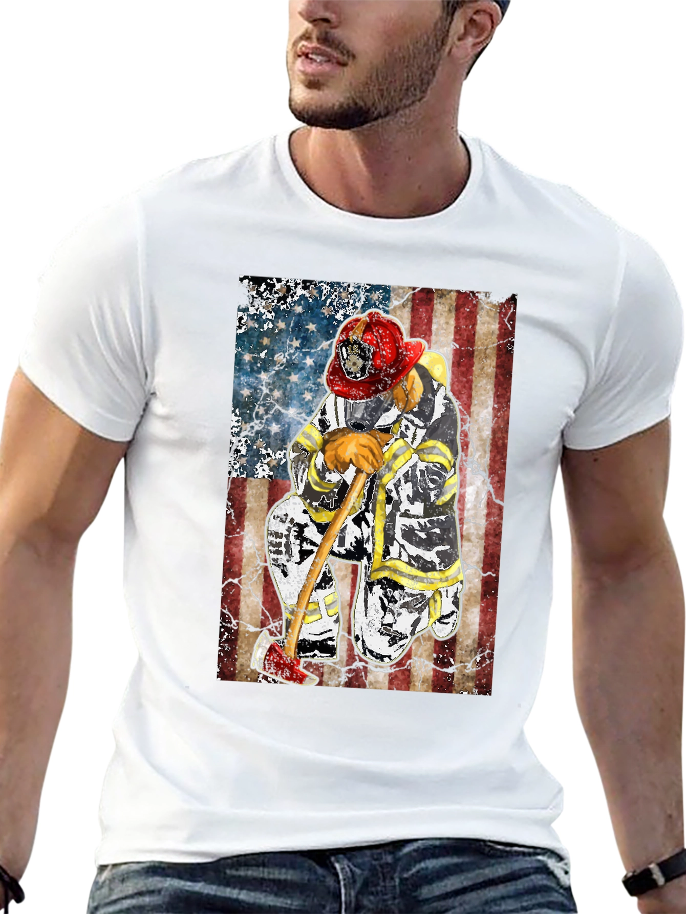 Firefighter Flag Graphic T-Shirt