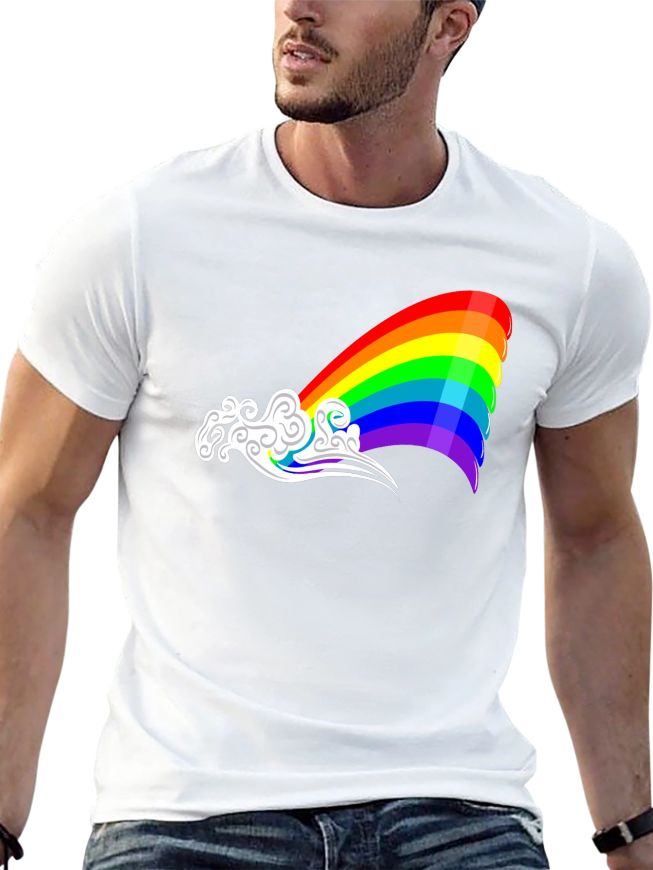 Rainbow Cloud Graphic Tee - Black Casual Shirt