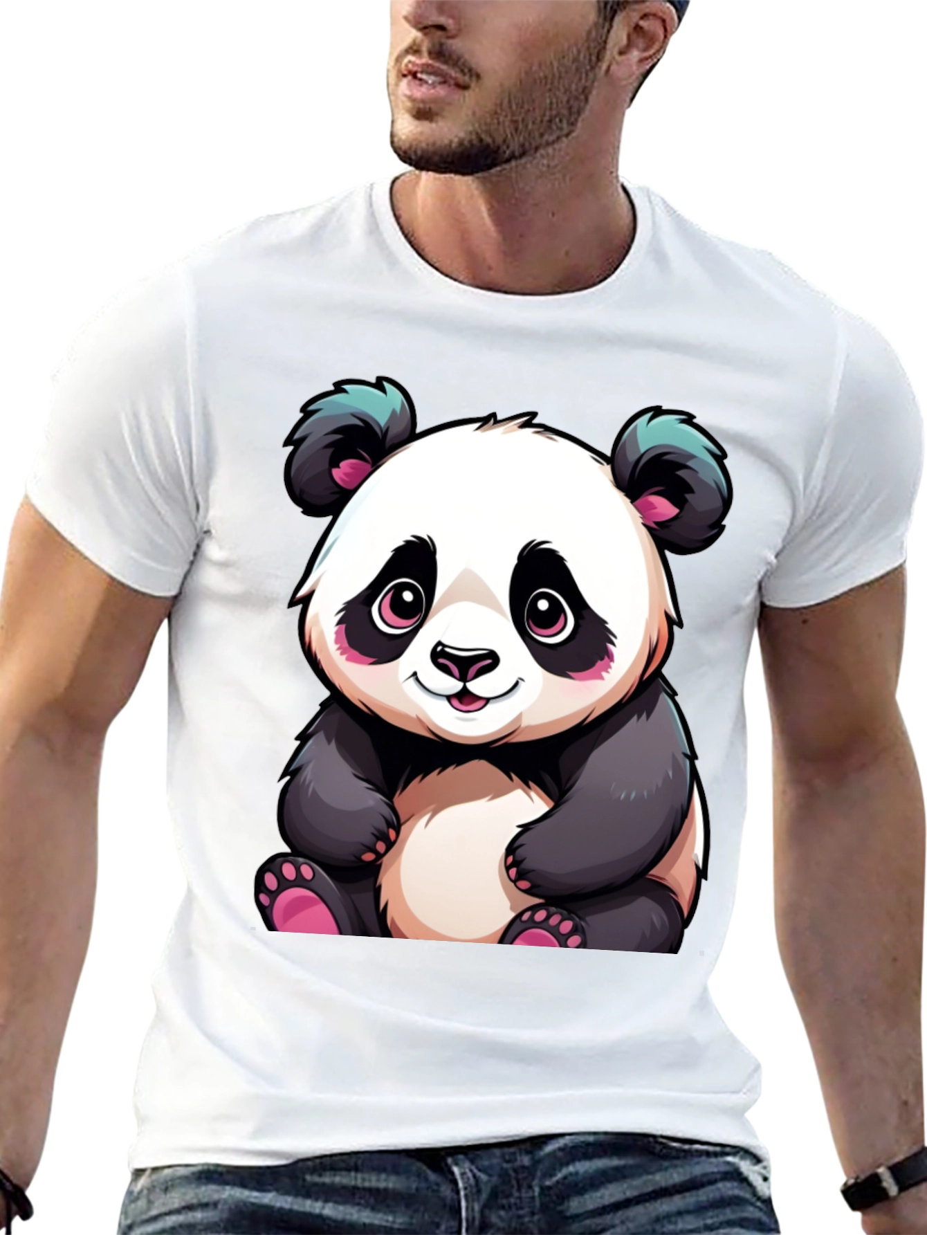 Cute Cartoon Panda Black T-Shirt