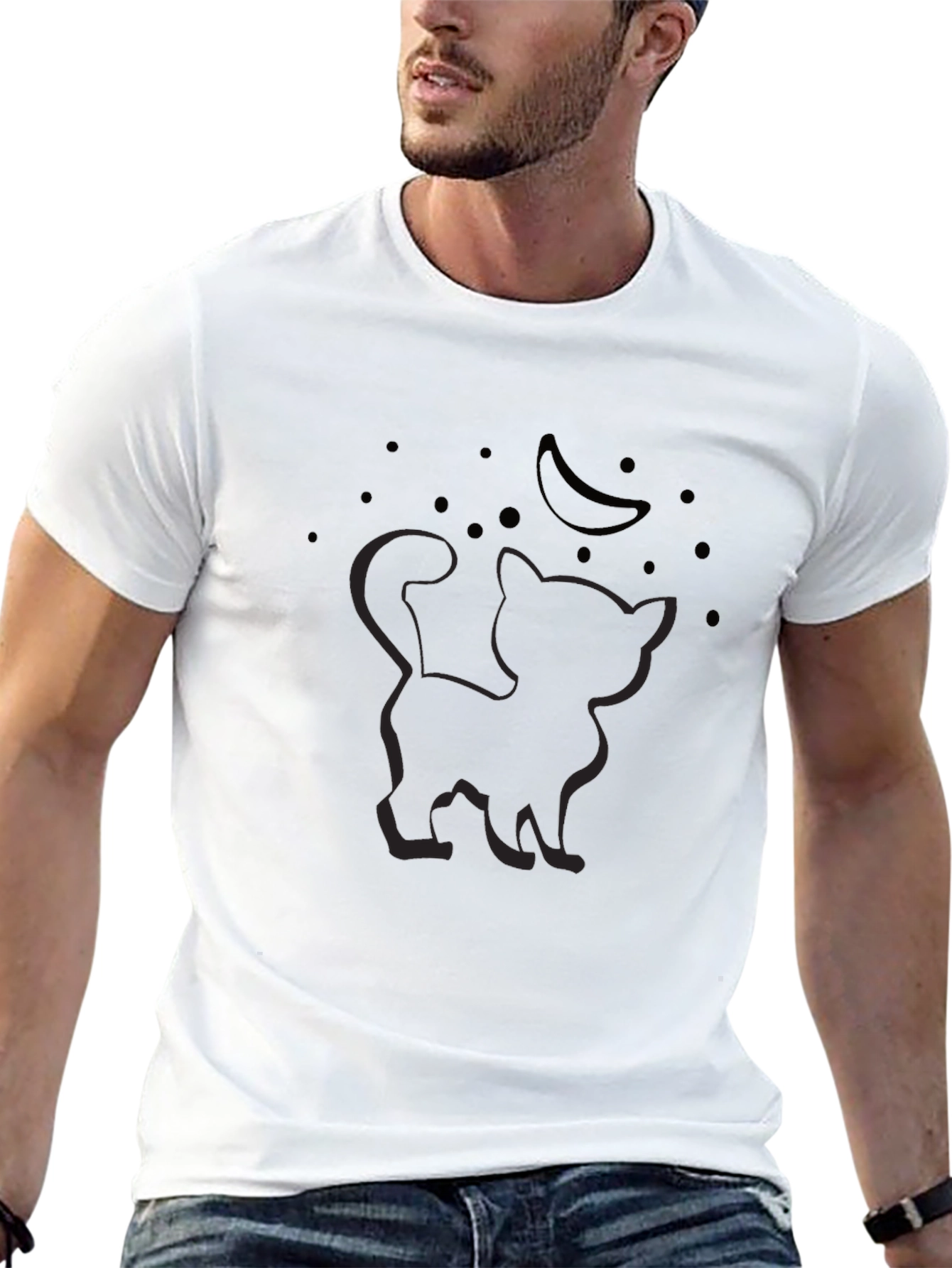 Mens Black Cat & Moon Graphic Tee