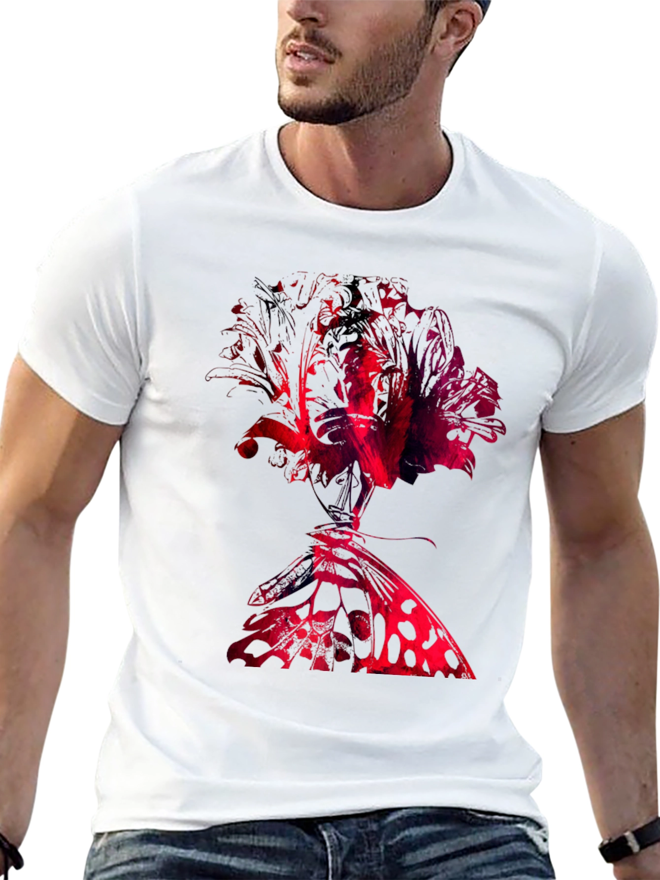 Abstract Rose & Butterfly Black Graphic Tee