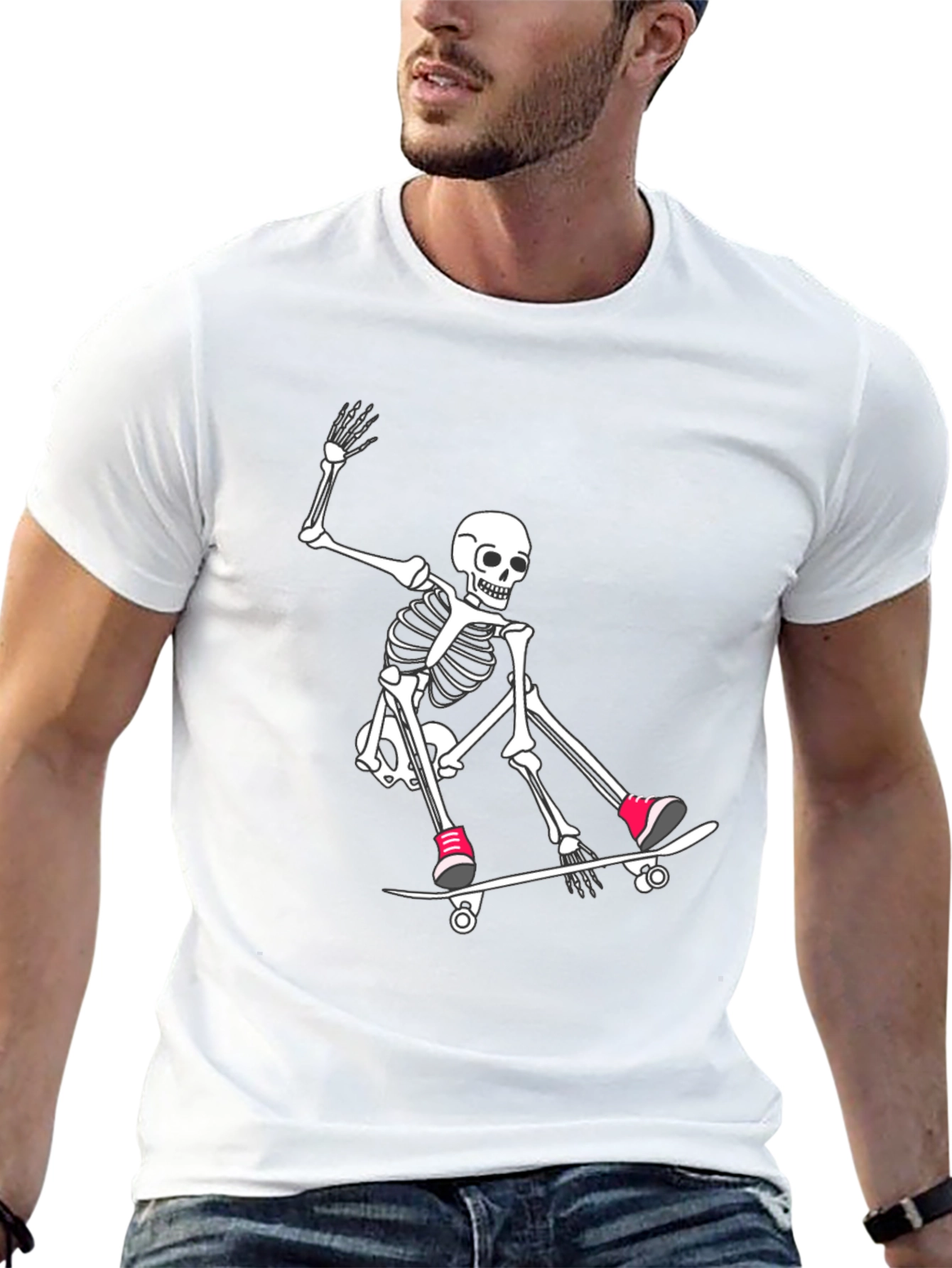 Skateboarding Skeleton Graphic Tee - Black T-Shirt