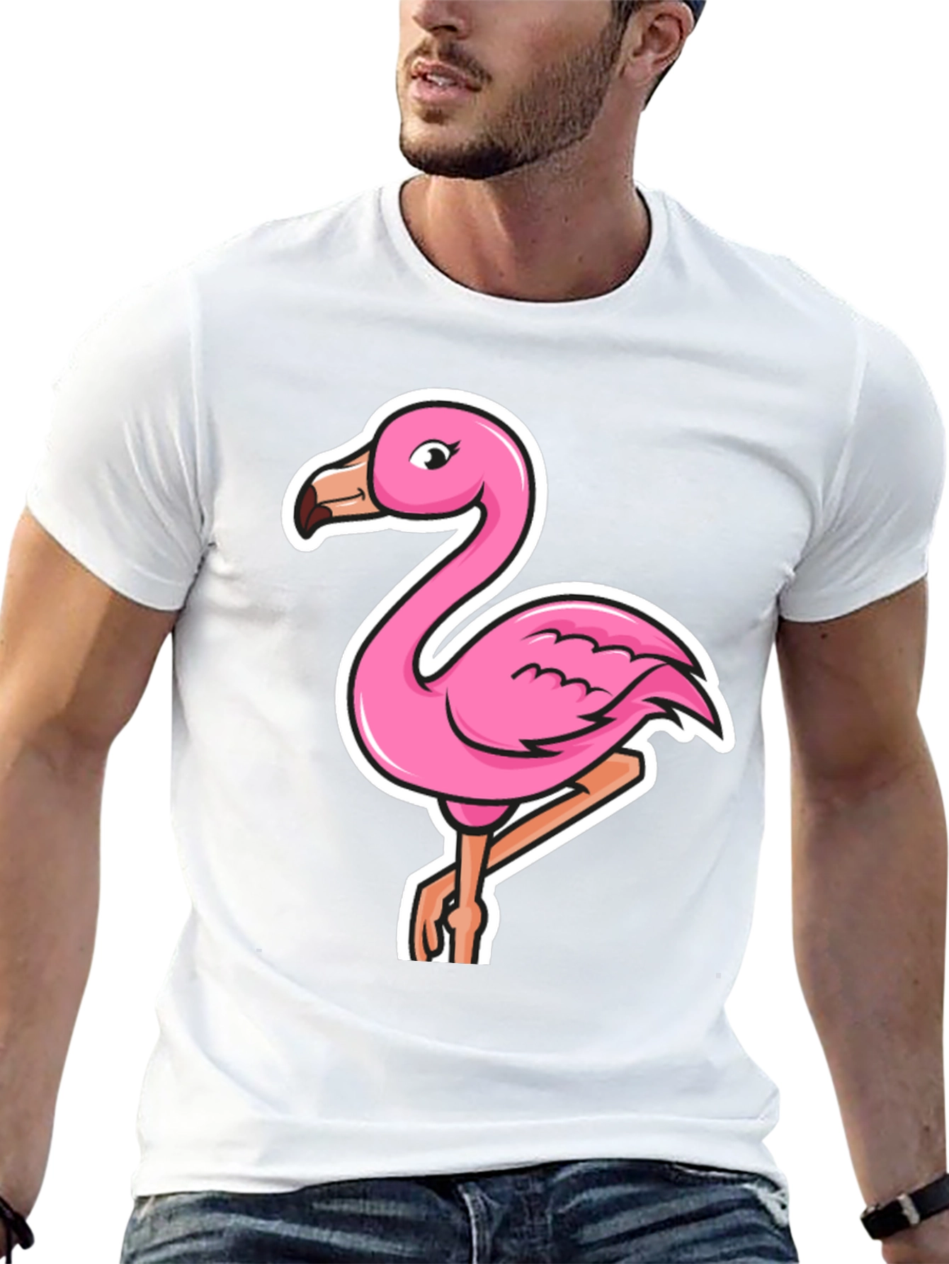 Pink Flamingo Graphic Tee - Casual Black T-Shirt