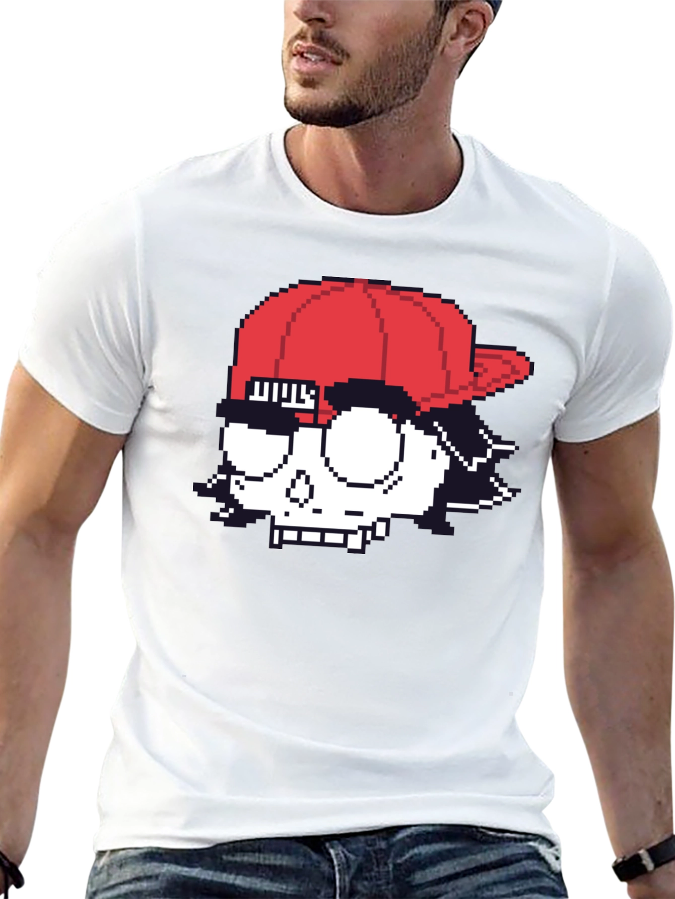 Pixelated Skull T-Shirt - Graphic Print Tee