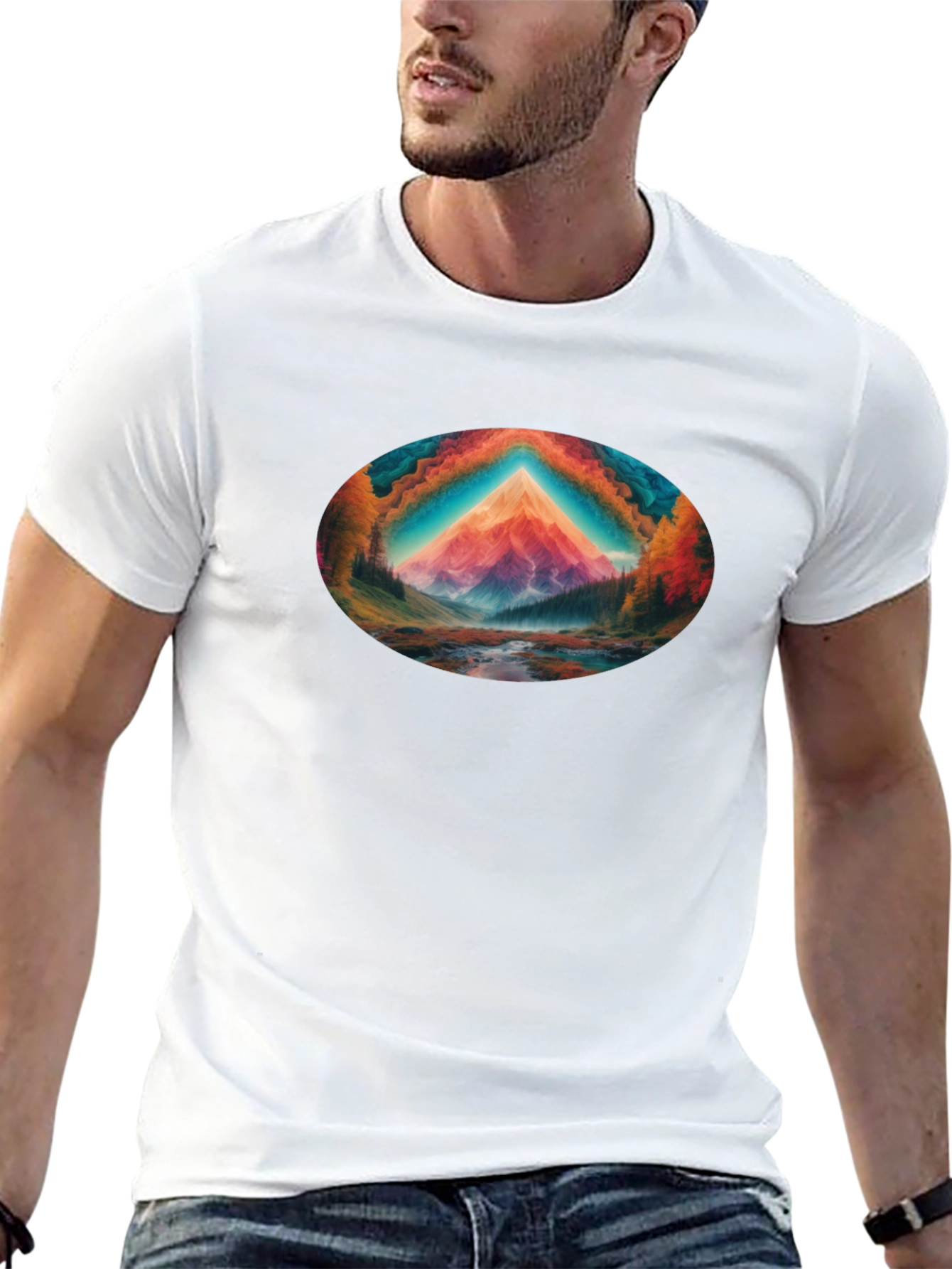 Vibrant Mountain Scene Black T-Shirt