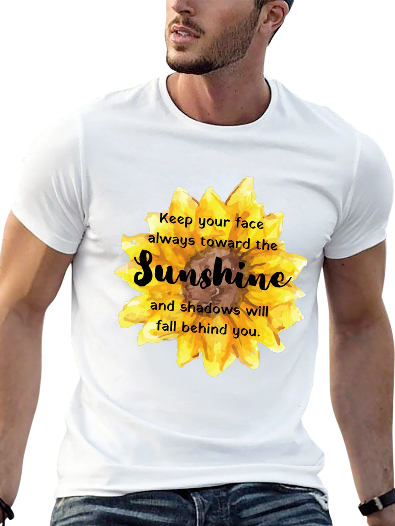 Sunshine Sunflower Graphic Print Black T-Shirt