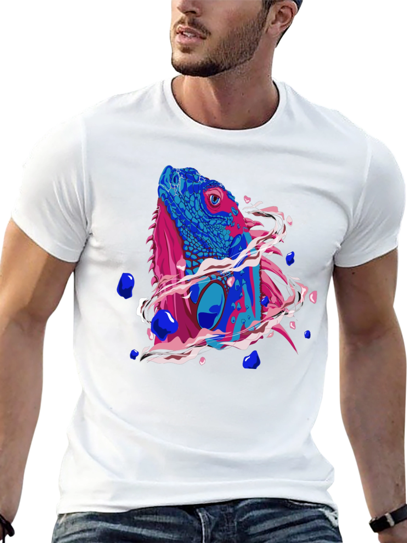 Iguana Graphic Print Mens Black T-Shirt