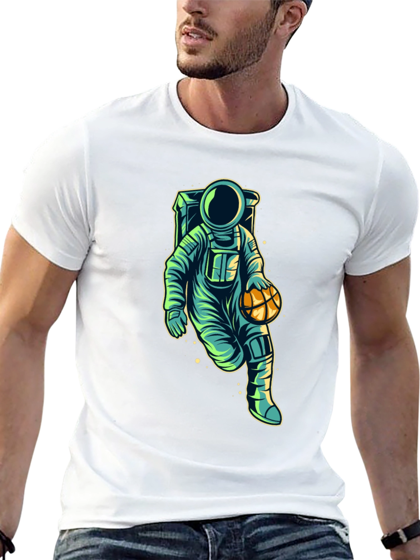Astronaut Basketball Graphic Tee - Cool Space T-Shirt