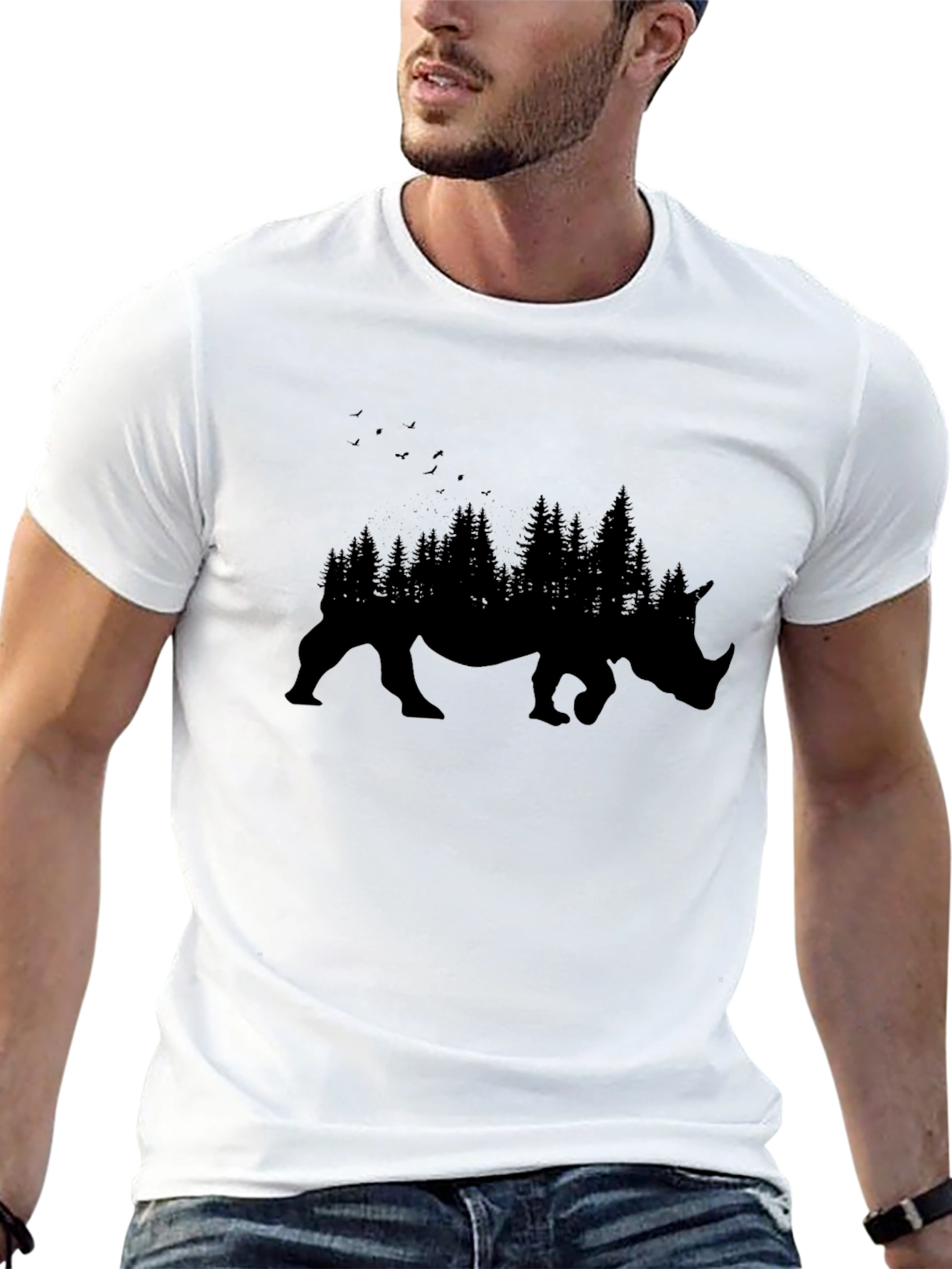 Mens Black Rhino Forest Graphic T-Shirt