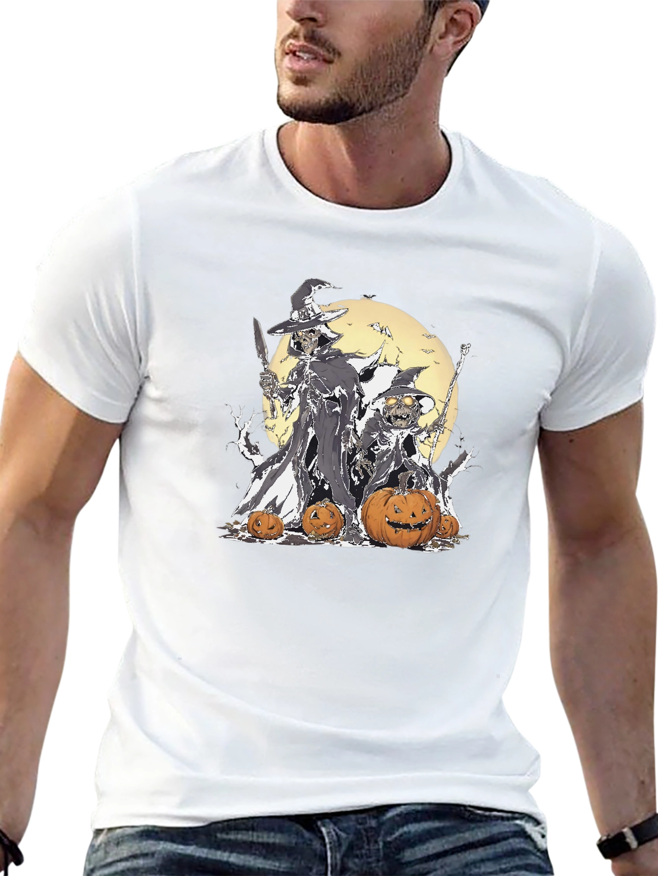 Halloween Witch & Pumpkin Graphic T-Shirt