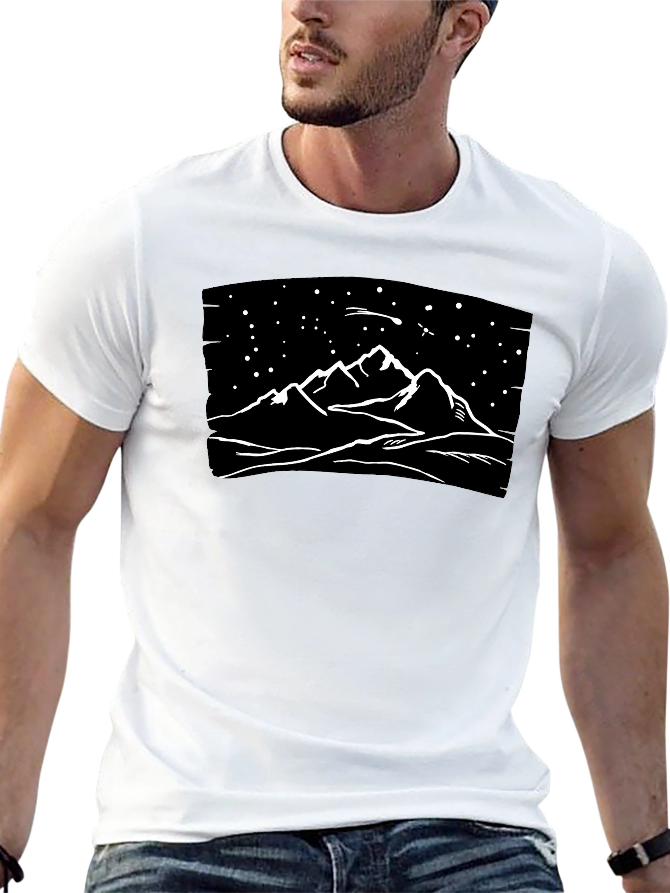 Mountainscape Graphic Tee - Black Cotton T-Shirt