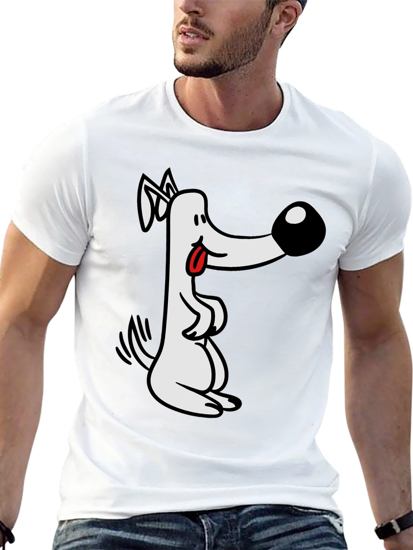 Cartoon Dog Graphic Tee - Black