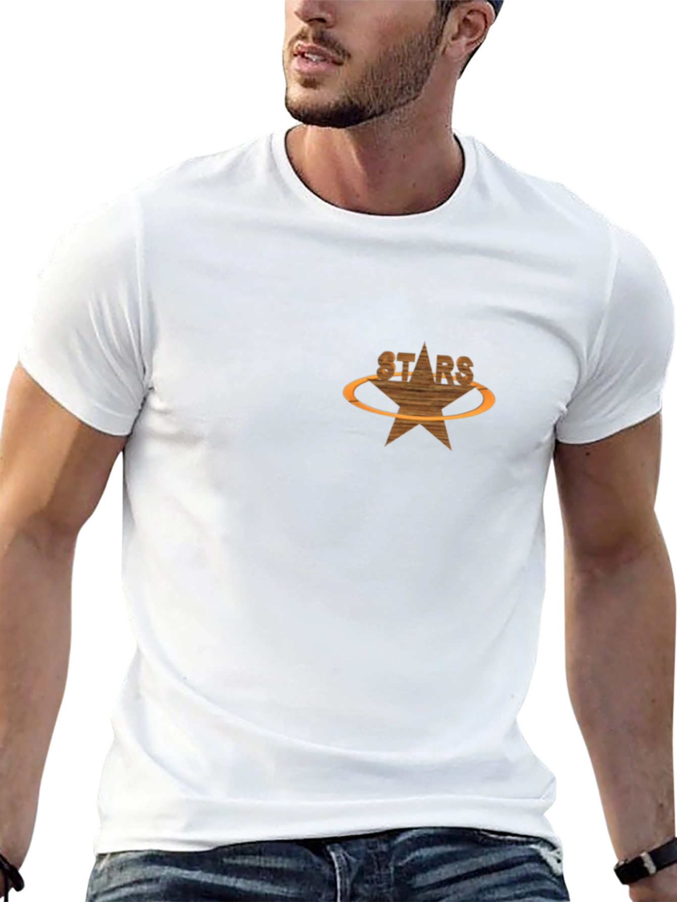 Black T-Shirt with Stars Graphic