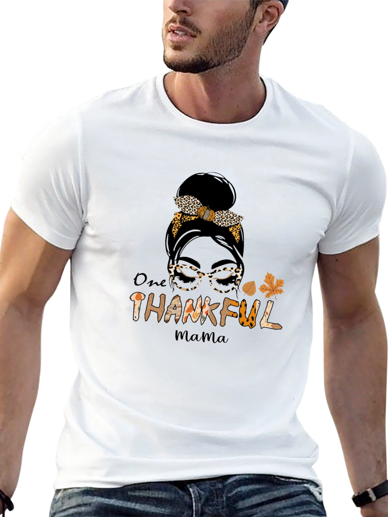 One Thankful Mama T-Shirt - Leopard Print