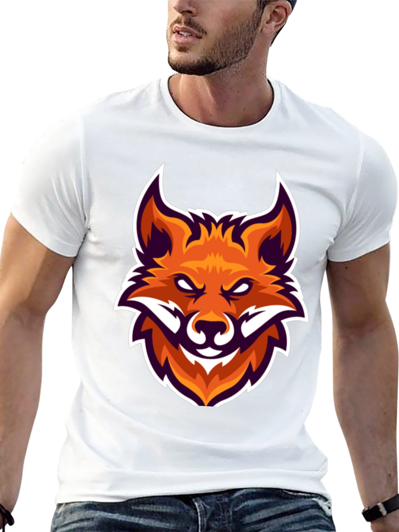 Black T-Shirt with Fox Head Graphic