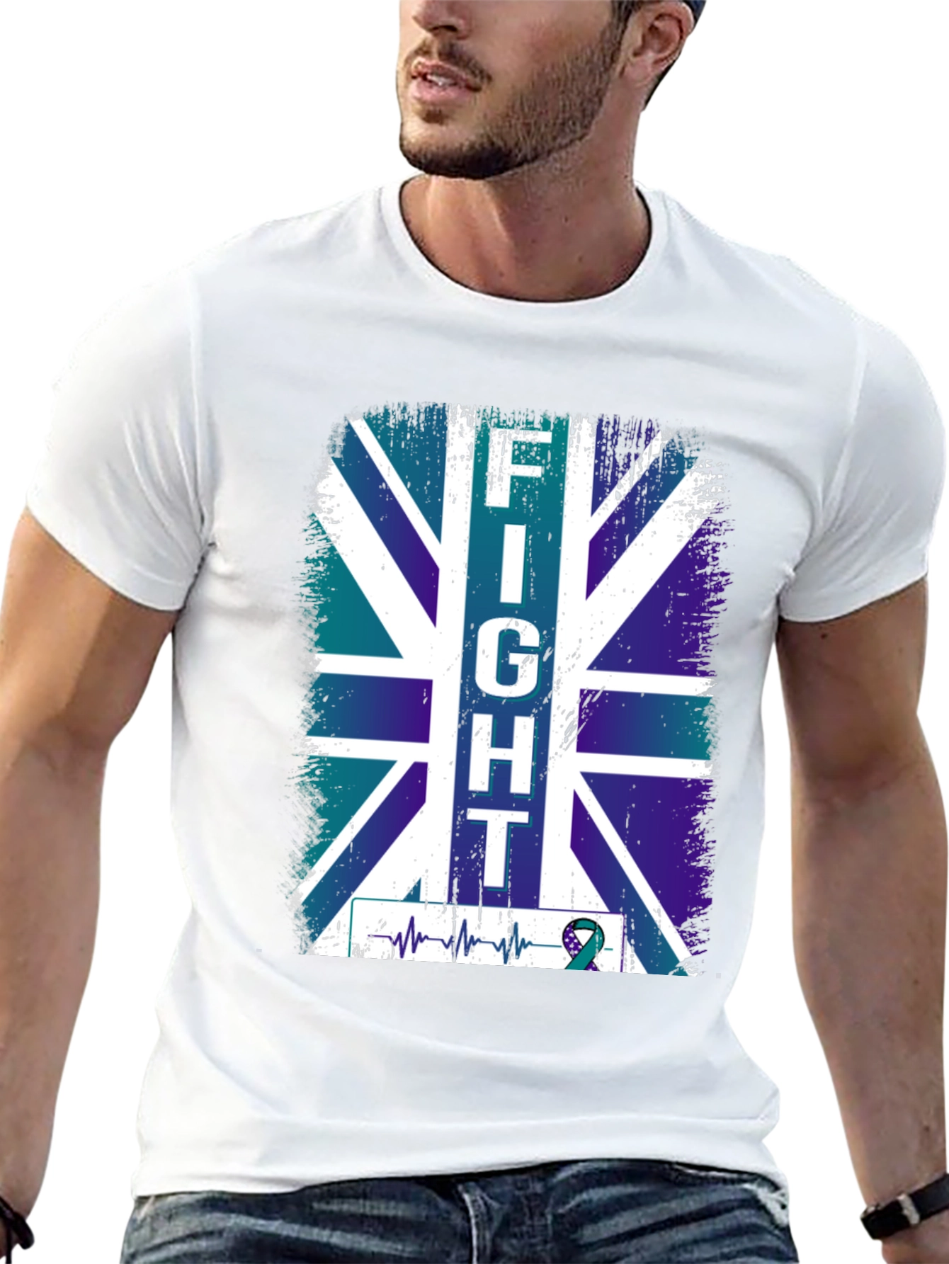 Fight UK Flag T-Shirt - Teal Ribbon Support