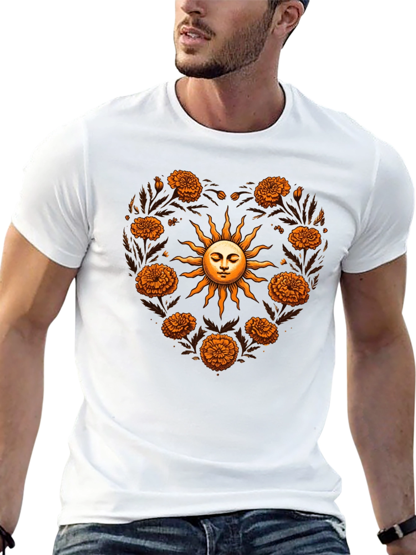 Floral Sun Heart T-Shirt - Black