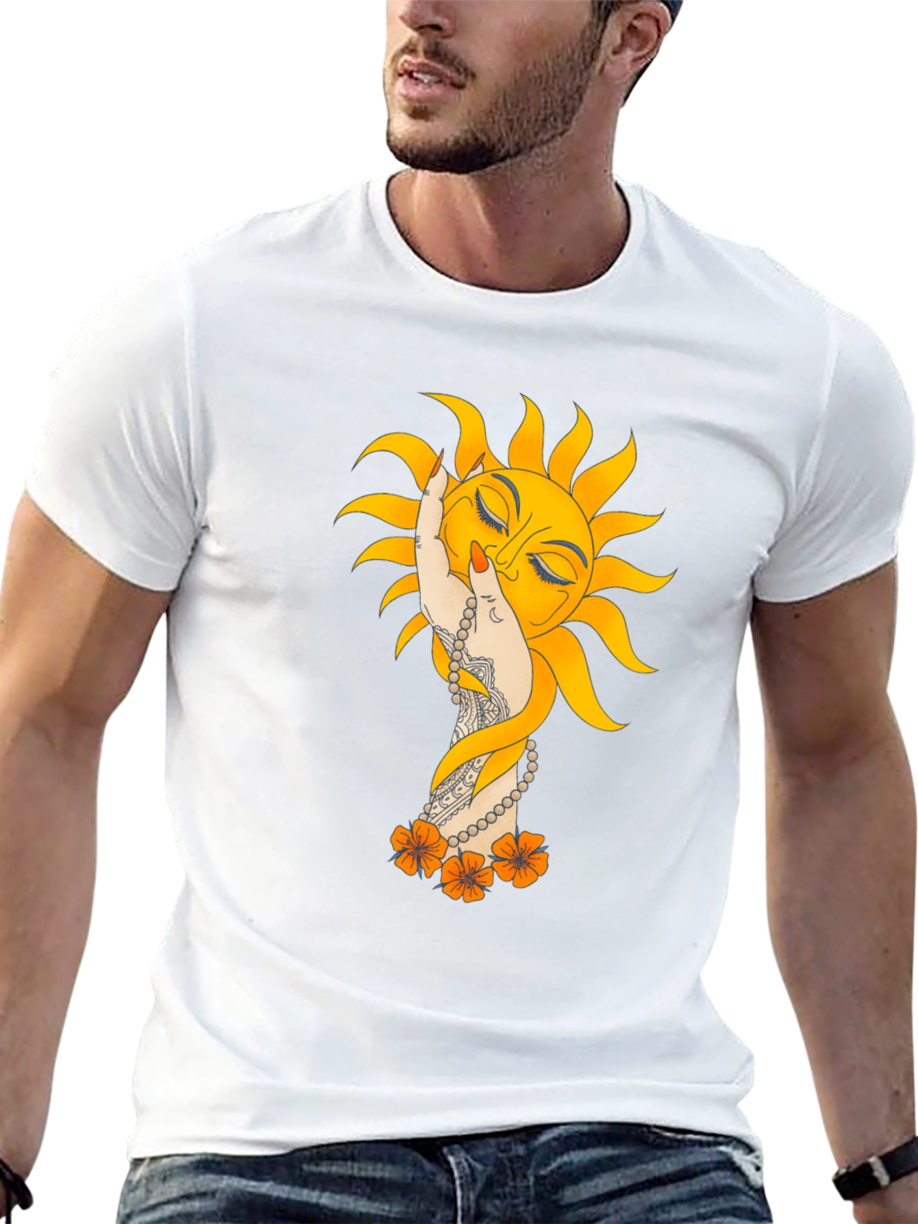 Sun Hand Graphic Tee - Stylish Black T-Shirt