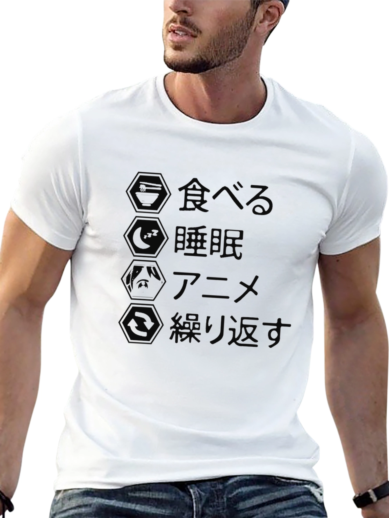 Eat Sleep Anime Repeat Black Graphic Tee