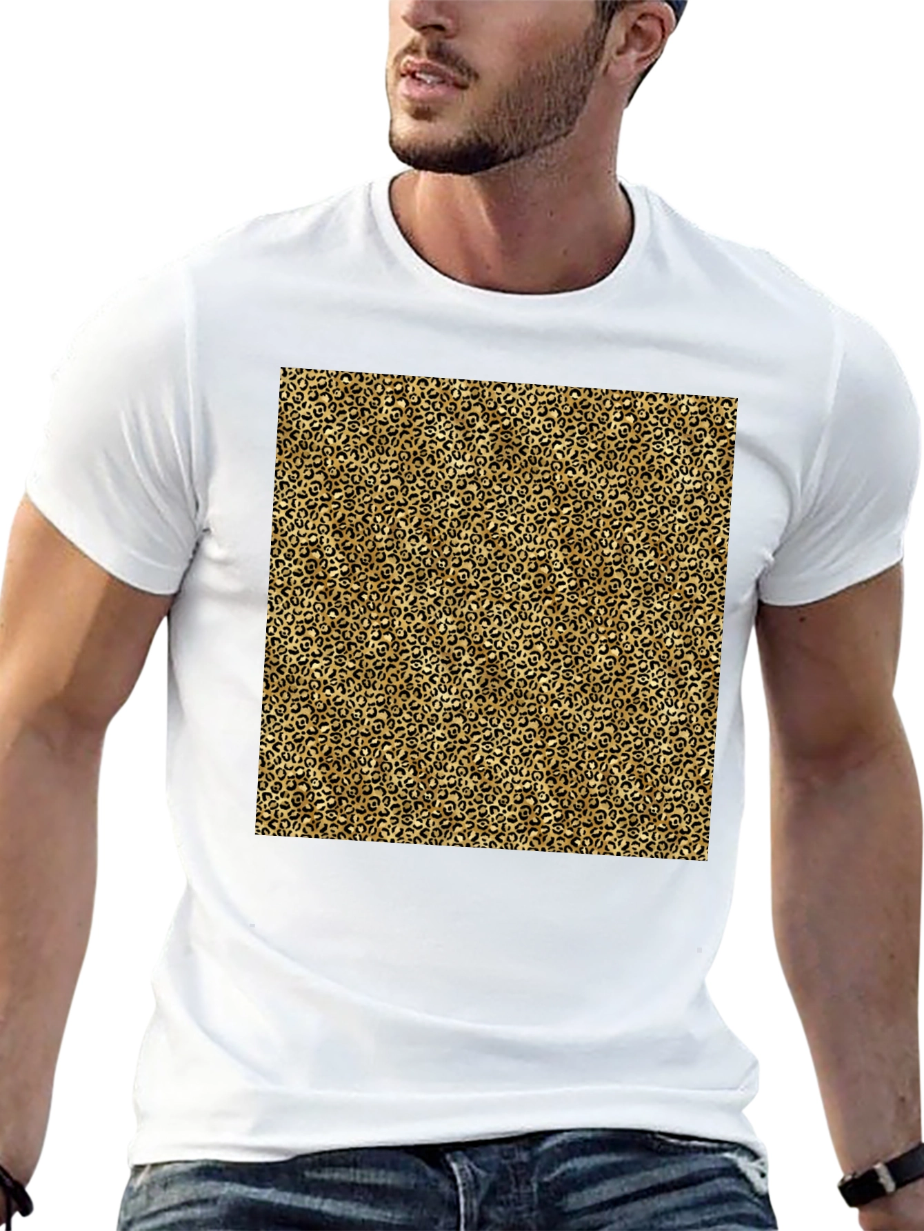 Black T-Shirt with Leopard Print Design