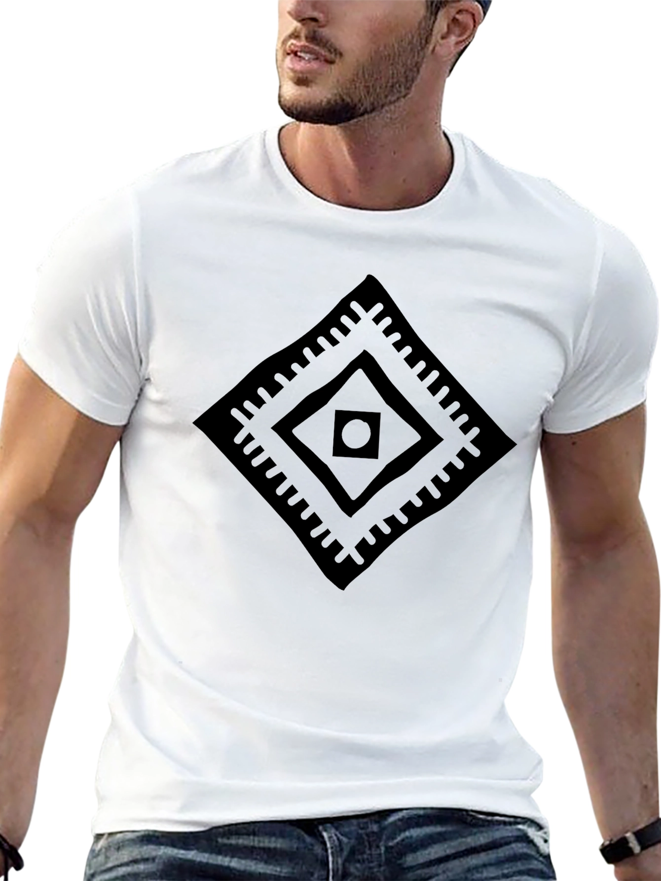 Tribal Diamond Graphic Print Black T-Shirt