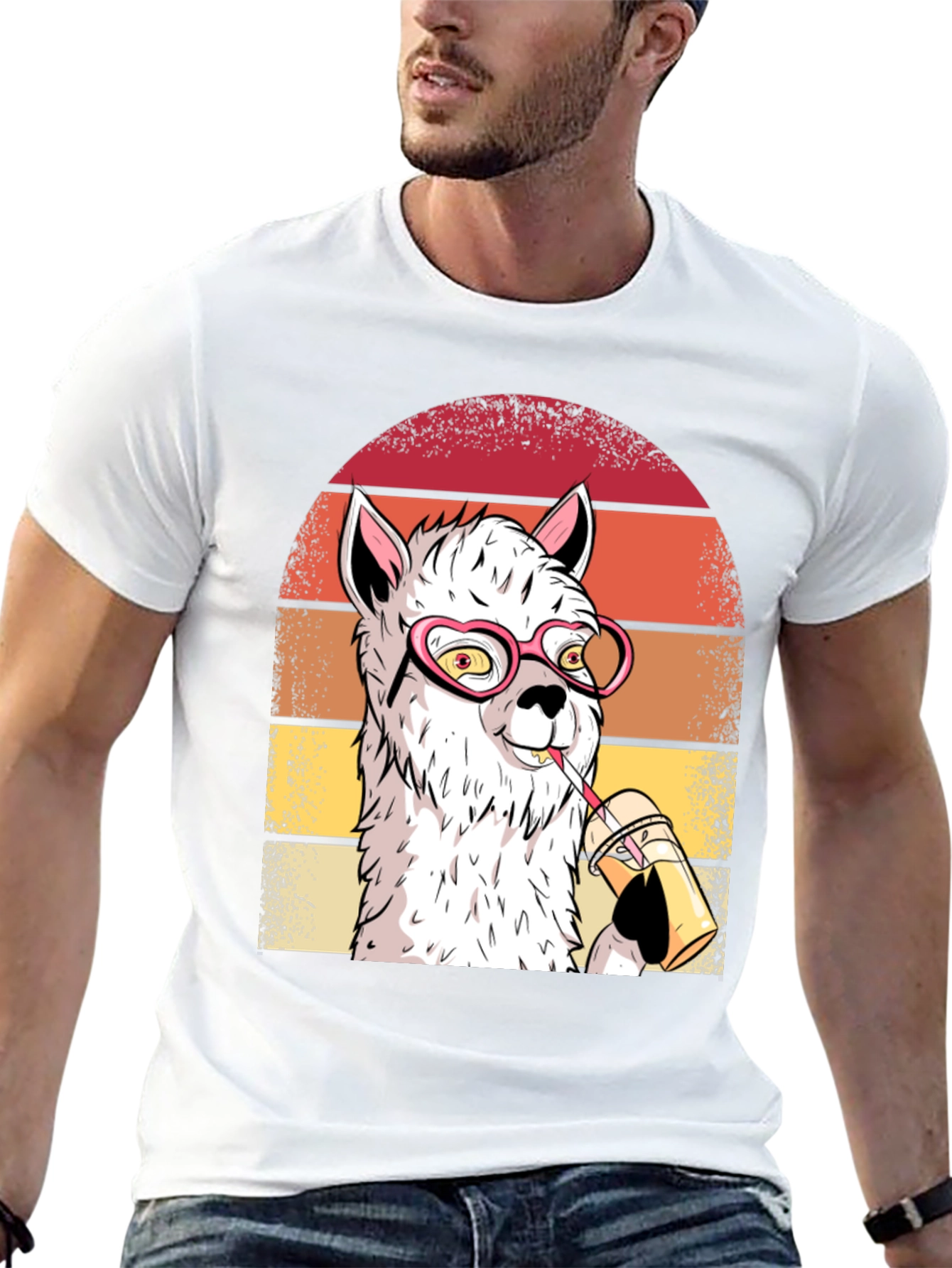 Cool Llama Graphic Tee - Heart Glasses & Drink
