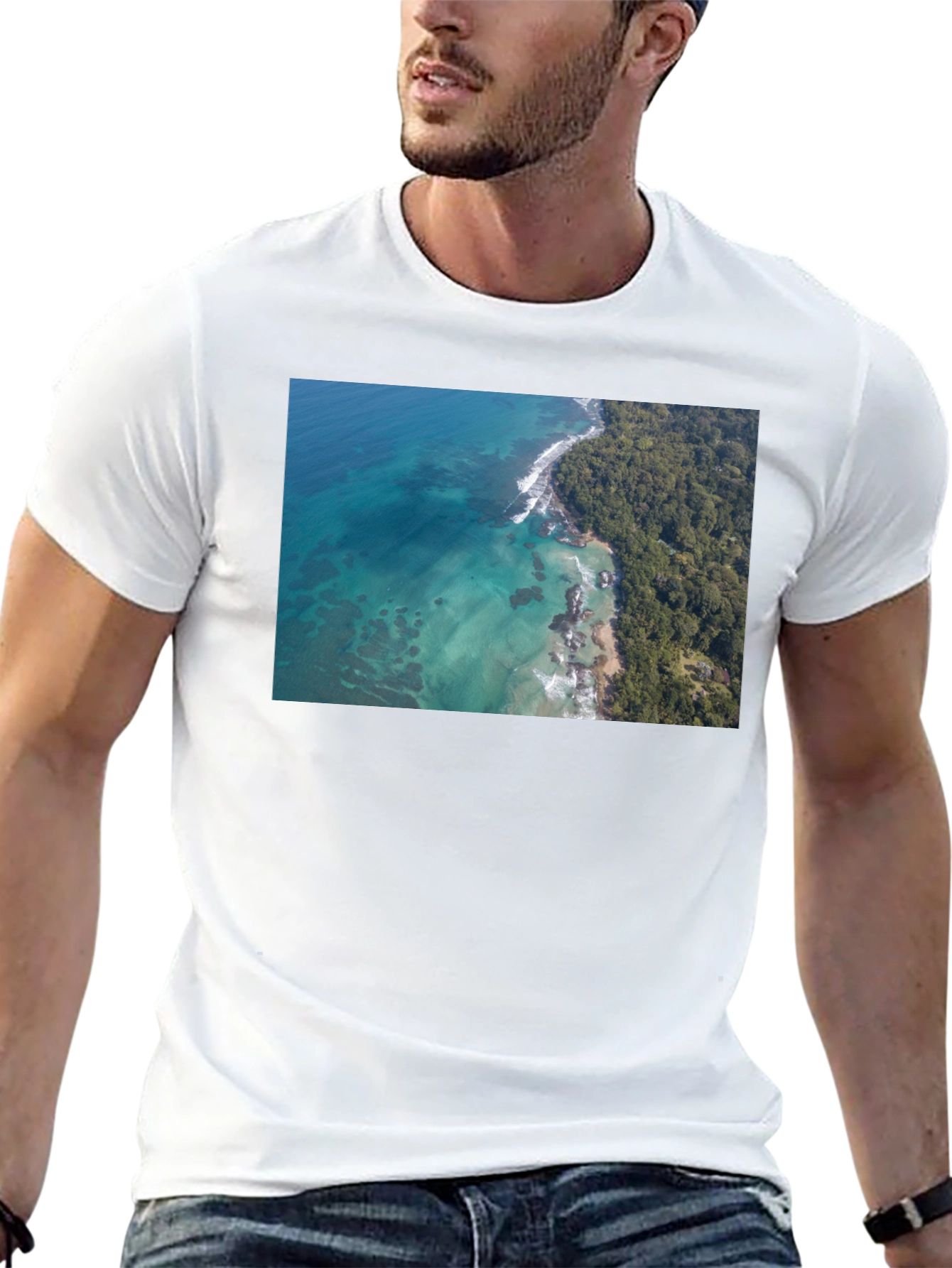 Tropical Ocean Print Black T-Shirt