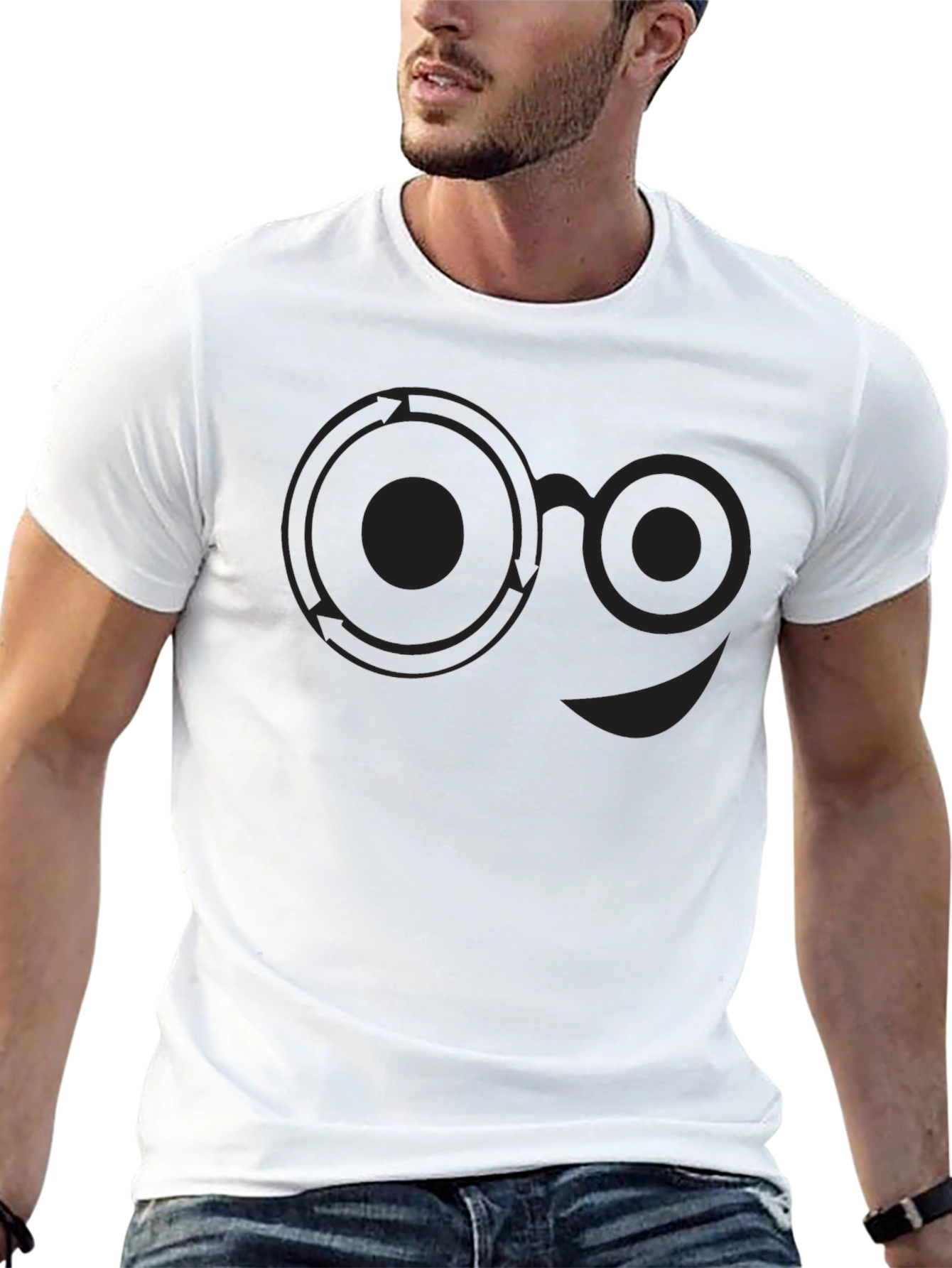 Abstract Smiley Face Graphic Black T-Shirt