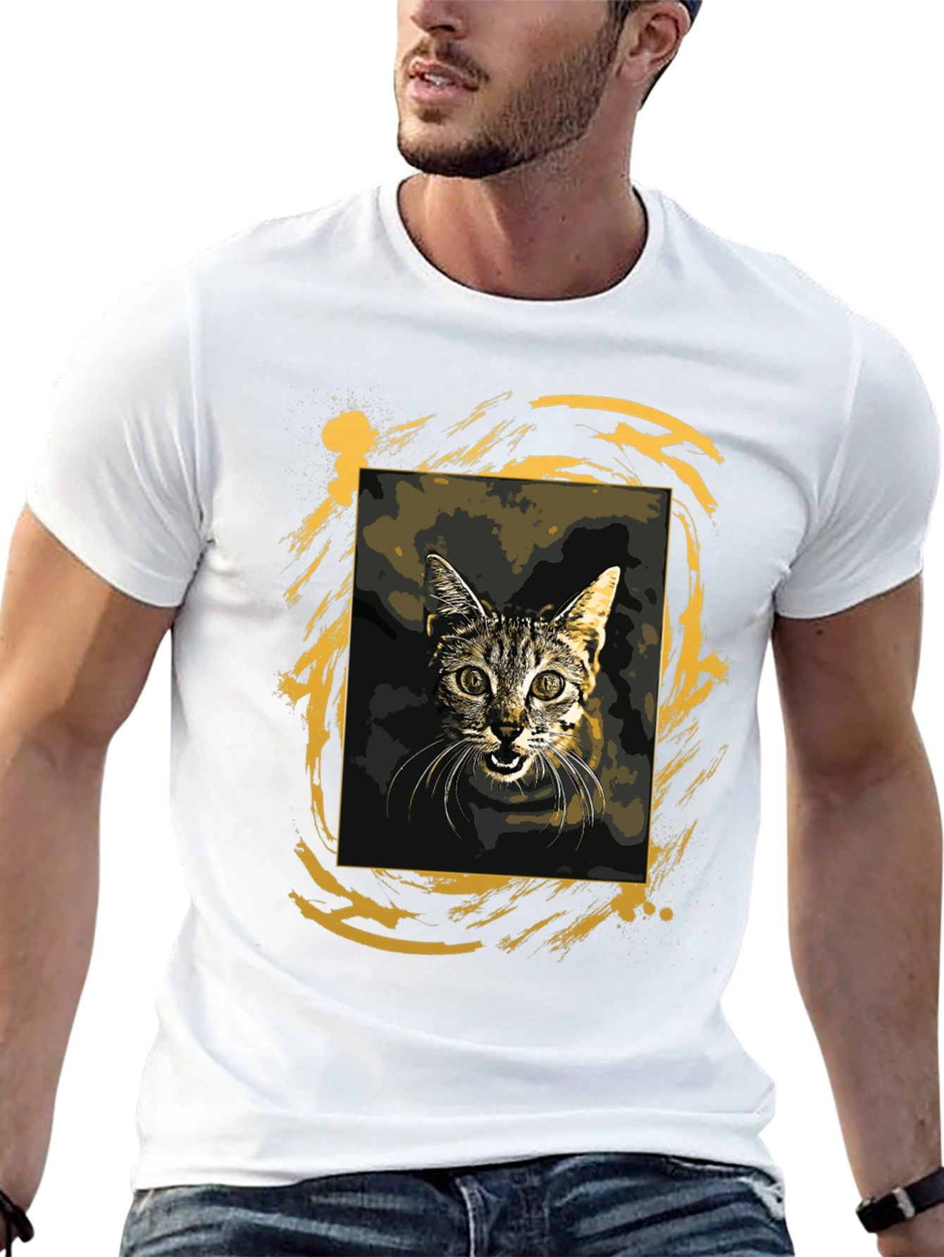 Cat Graphic Tee - Black Cotton T-Shirt