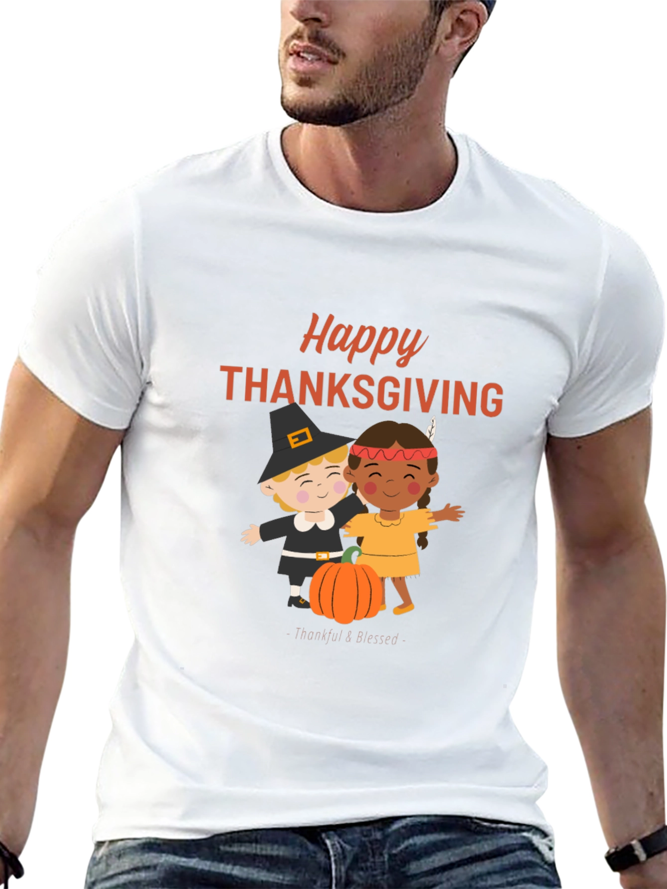 Happy Thanksgiving T-Shirt: Pilgrim & Native Design