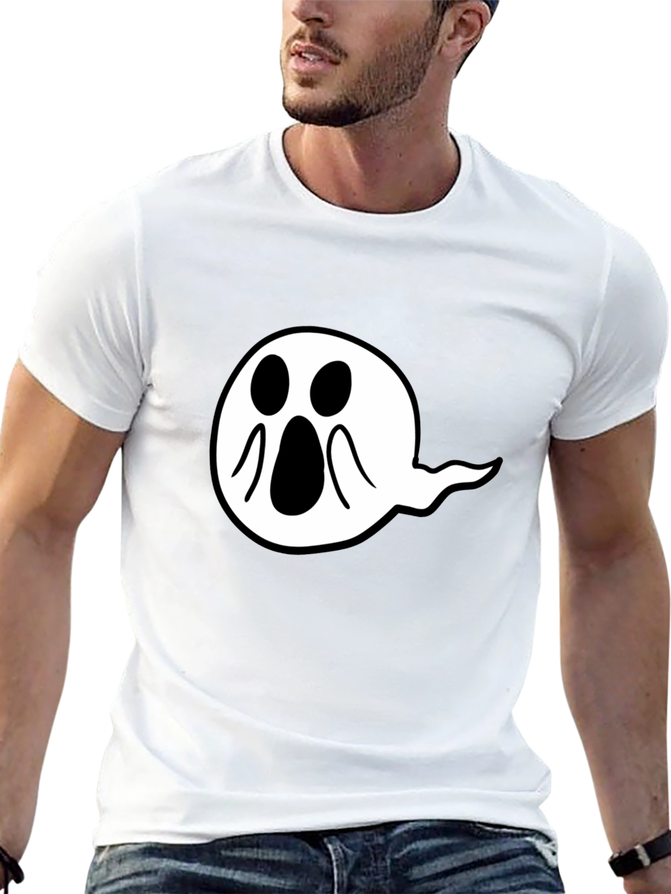 Spooky Ghost Graphic Tee - Black Cotton Comfort