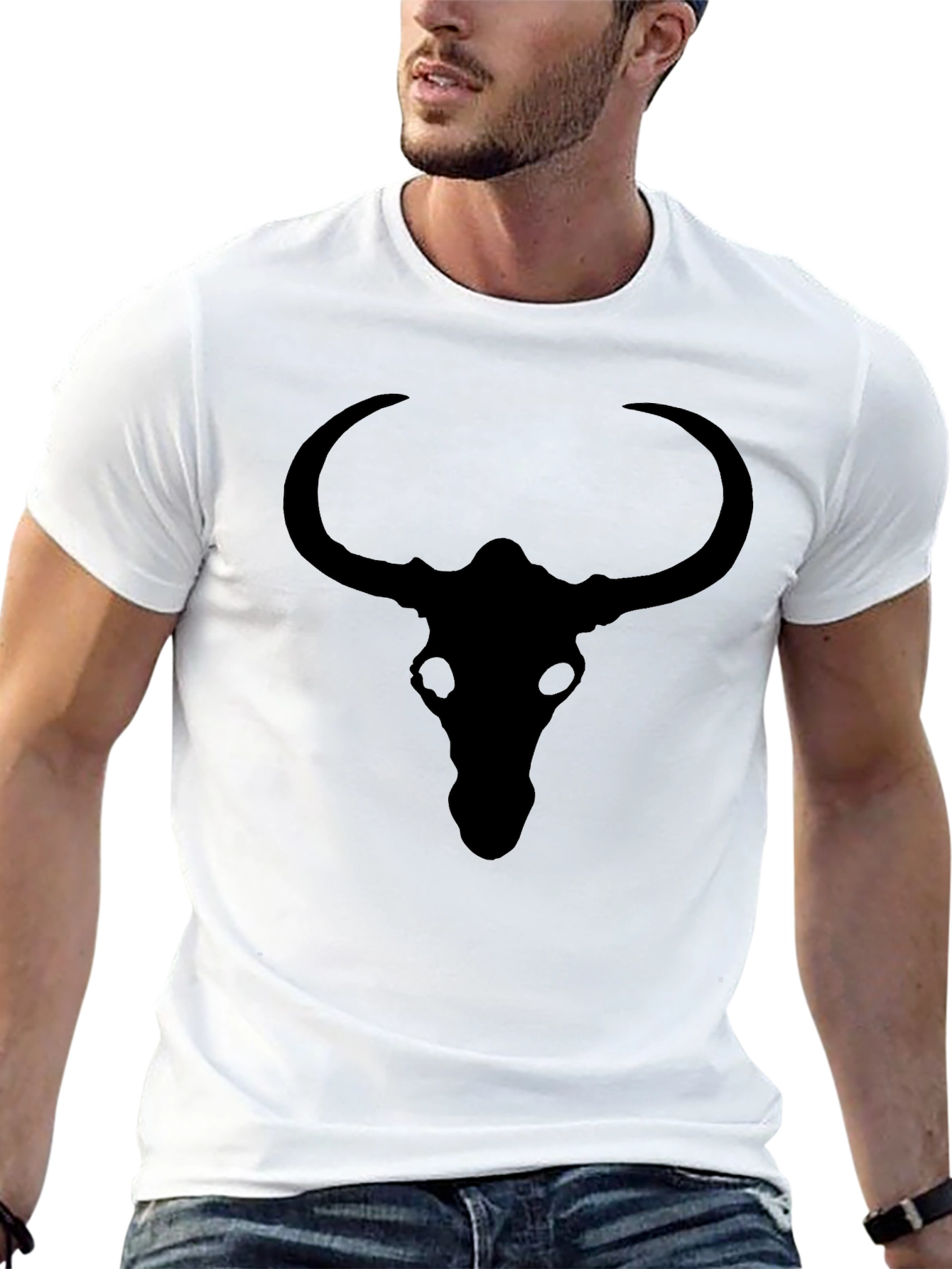Black Bull Skull Graphic Tee - Mens Casual Top